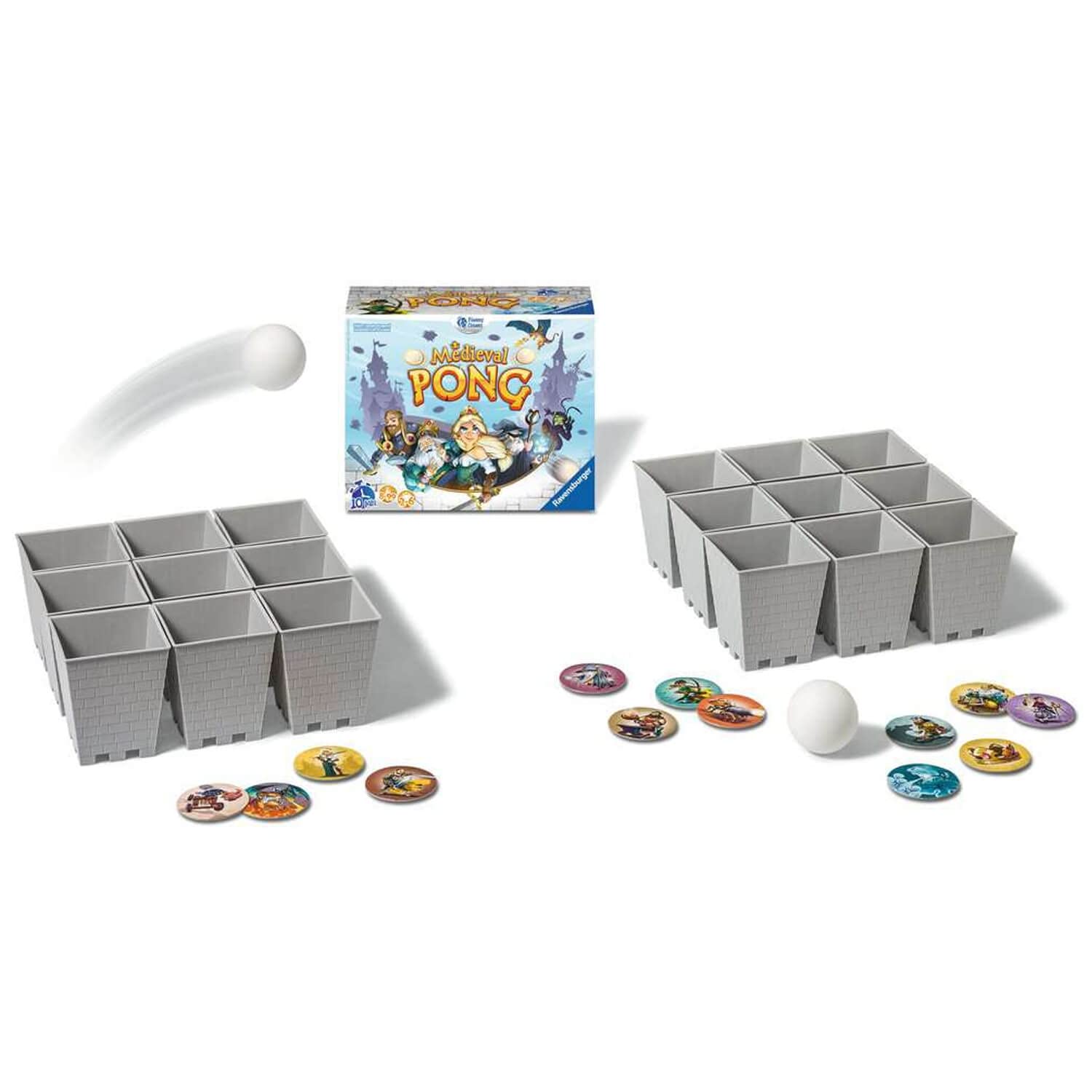 Ravensburger - Medieval Pong - Gioco d'atmosfera con la famiglia o gli amici - Gioco di aperitivo - Gioco di lancio - 2-6 giocatori da 8 anni - Versione francese - 26006