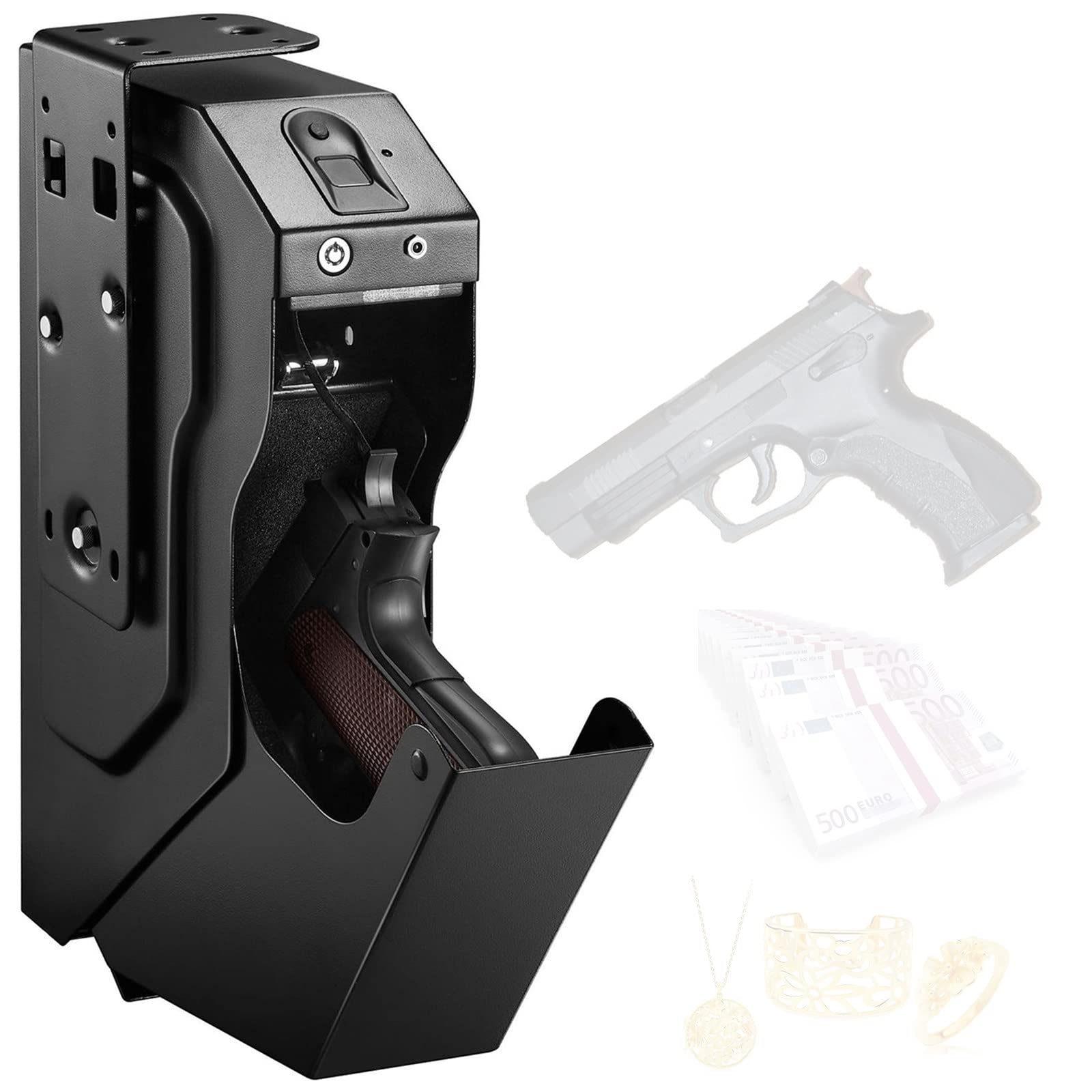 TAHALI Mini Cassaforte per Pistola, Supporto per Pistola da Parete, Casseforti per Armi da Fuoco Biometriche ad Accesso Rapido per Armi da Fuoco per Pistole Sicurezza