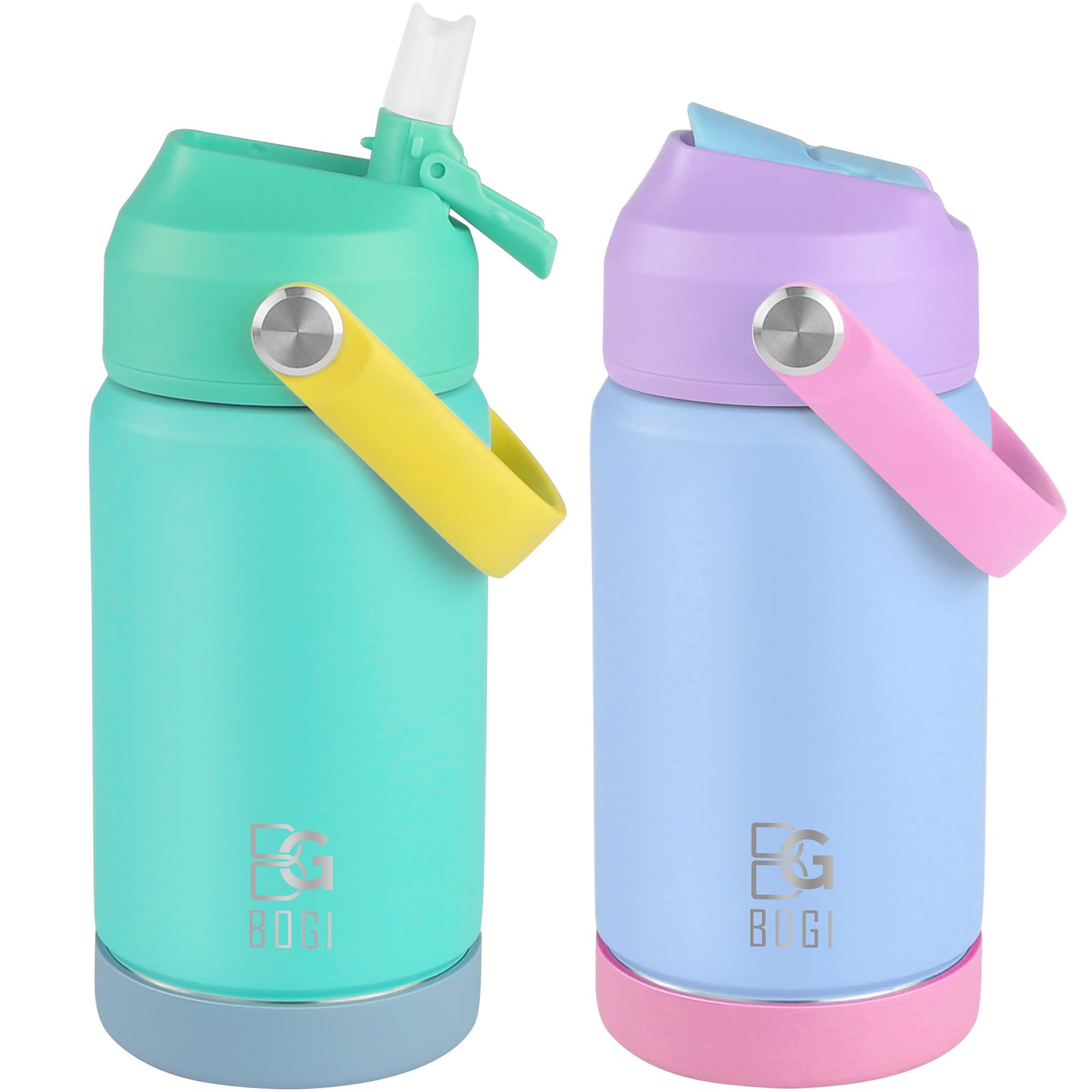 BOGI Metal Water Bottle with Straw, 350ml Stainless Steel Water Bottle for School Leak Proof Insulated Water Bottle | 2Pack-Mint+Color