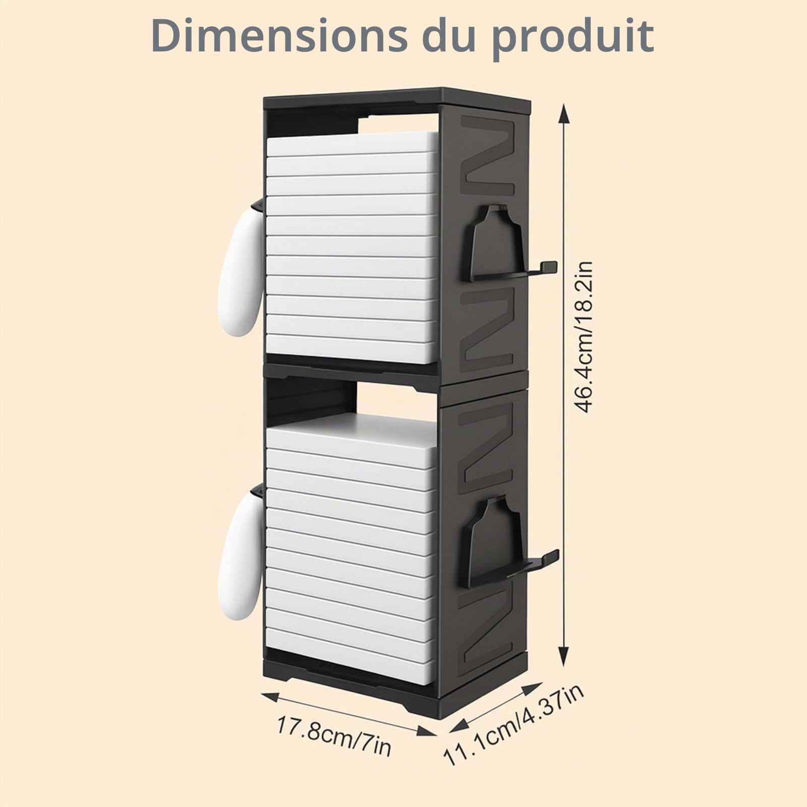 Tour de rangement de jeux pour PS5, PS4, Xbox Series X/S, Xbox One, Switch et disques Blu-Ray – Support de rangement pour 24 disques avec crochets pour manette et casque, vertical à double