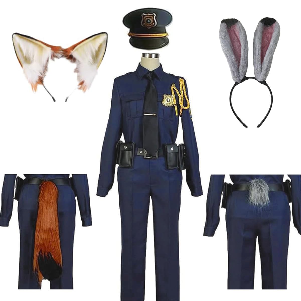 Amazon.co.jp: LUCKYCOS きつね コスプレ 警察服 うさぎ 獣耳+尻尾付き