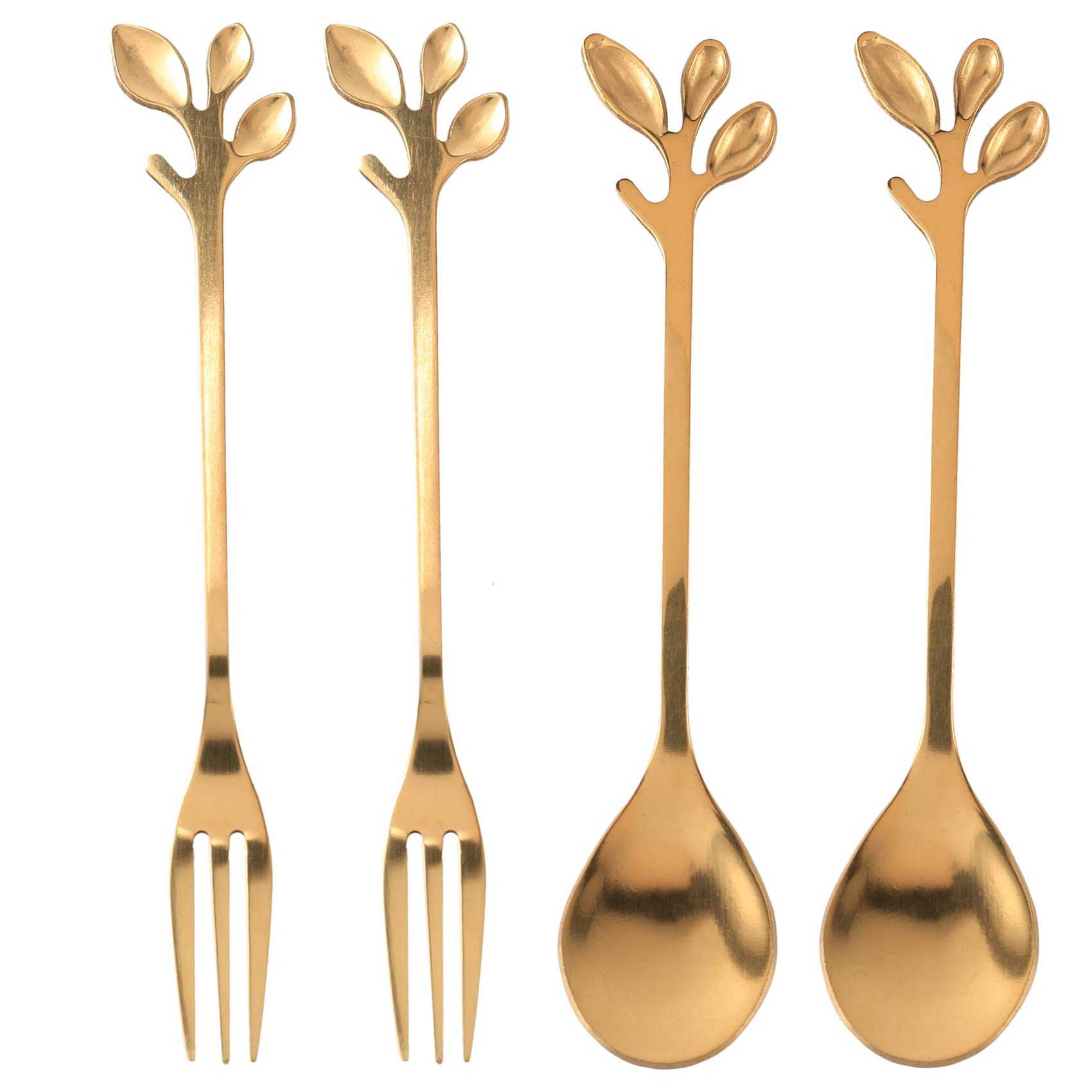 CTRLZS Tableware Coffee Spoon Fork,4 Pack(2 Spoons 2 Forks) Little Demitasse Espresso Spoon and Appetizer Dessert Forks Set,4.7 Inches Tea Spoon Set