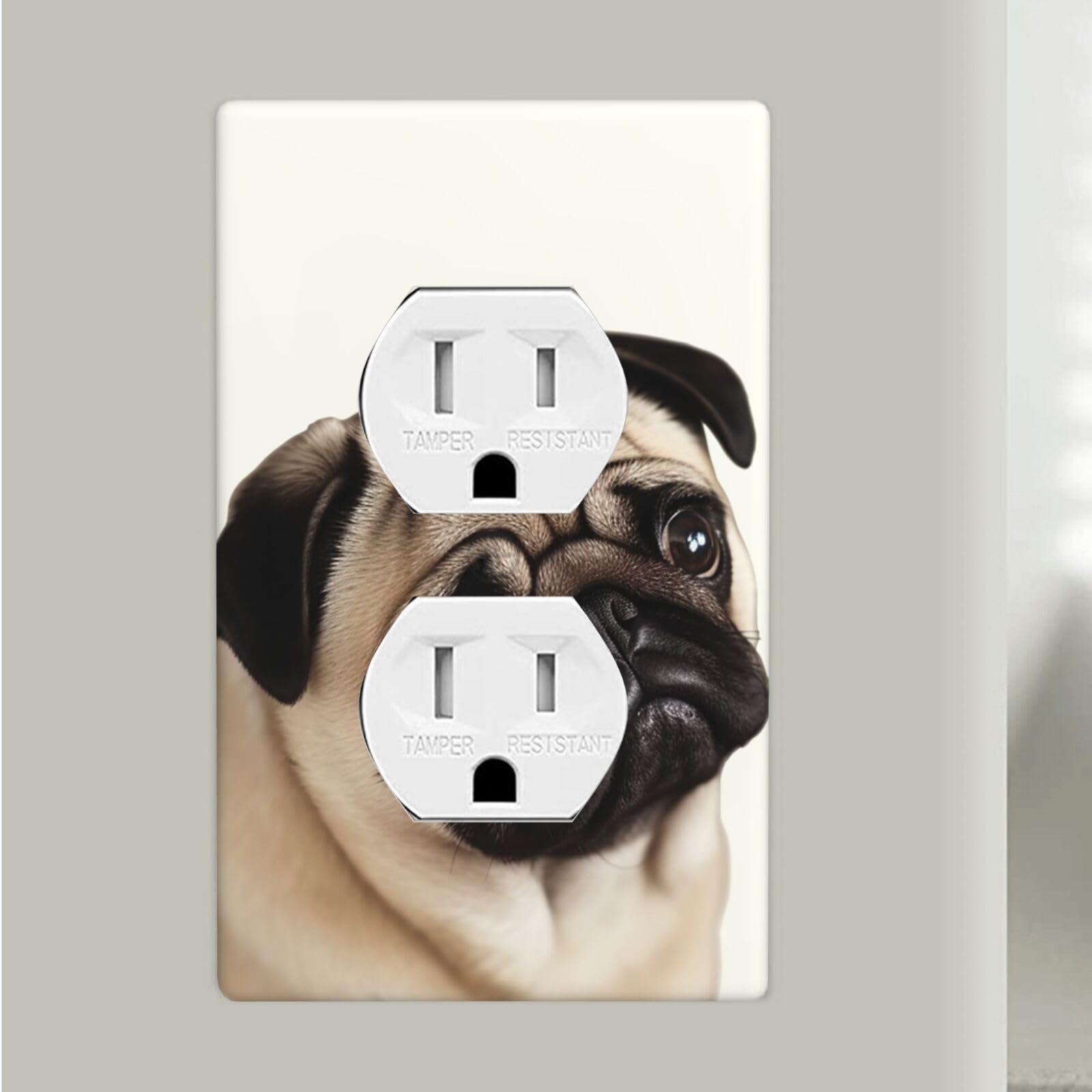 Pug Dog Duplex Receptacle Outlet Covers, 1-Gang Standard Size Wall Plates Unbreakable Polycarbonate Electrical Switchplate Cover Faceplate for Bathroom Kitchen Decor