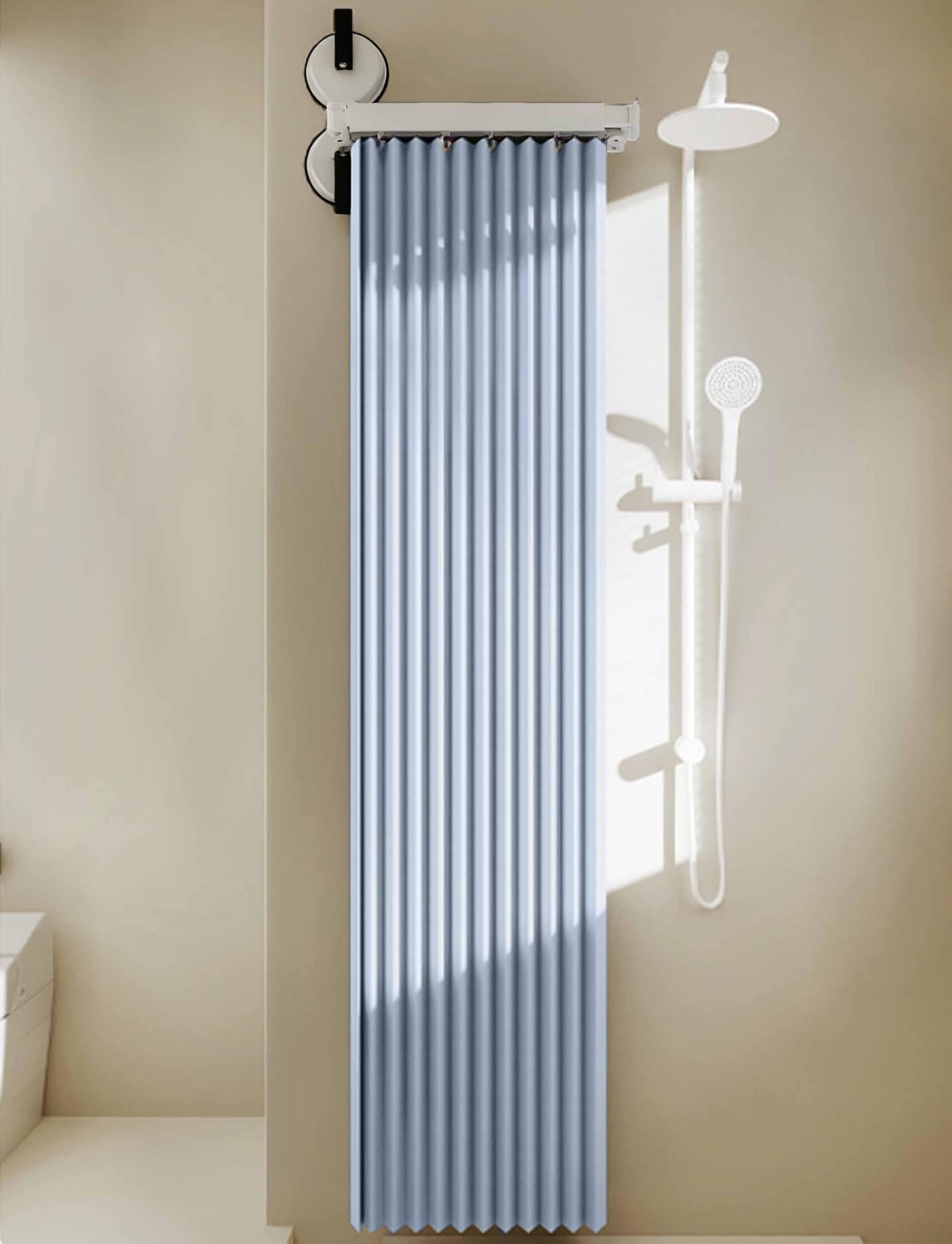 Barre de rideau de douche pliable à fixation murale réglable pour salle de bain