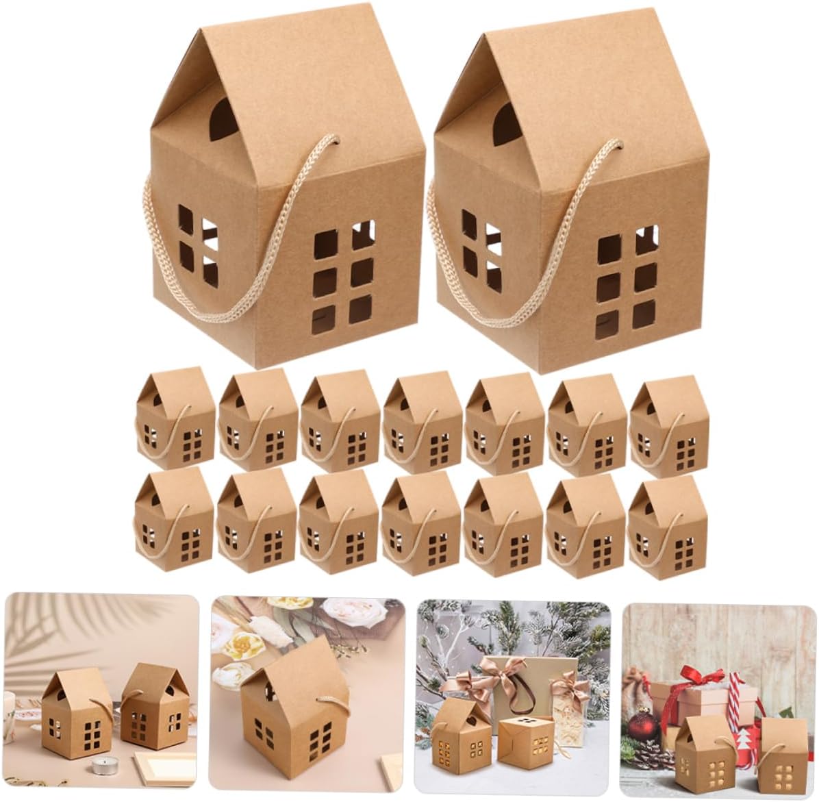NULYLU 24pcs Handheld Hollowed House Paper Gift Boxes for Candy Cookies Treats Lightweight Multi-function Present Cases for Parties Festive Occasions