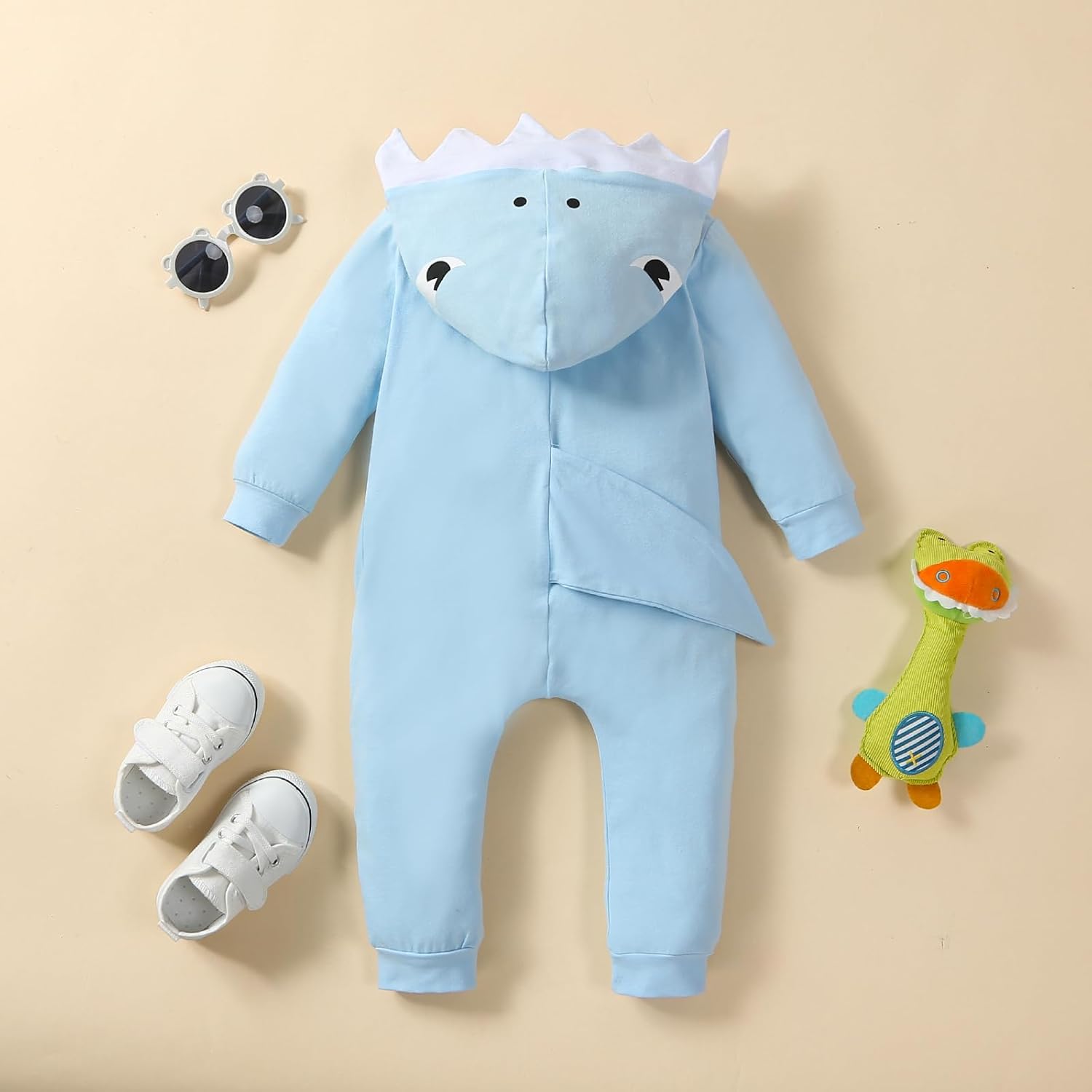 Newborn Baby Boys Girls Cartoon Shark Dinosaur Hoodie Romper Onesies Outfits