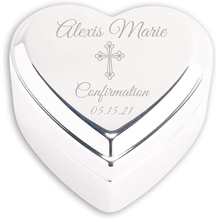 Personalized Confirmation Gift Jewelry Box - Engraved Glass Keepsake Box, Blue