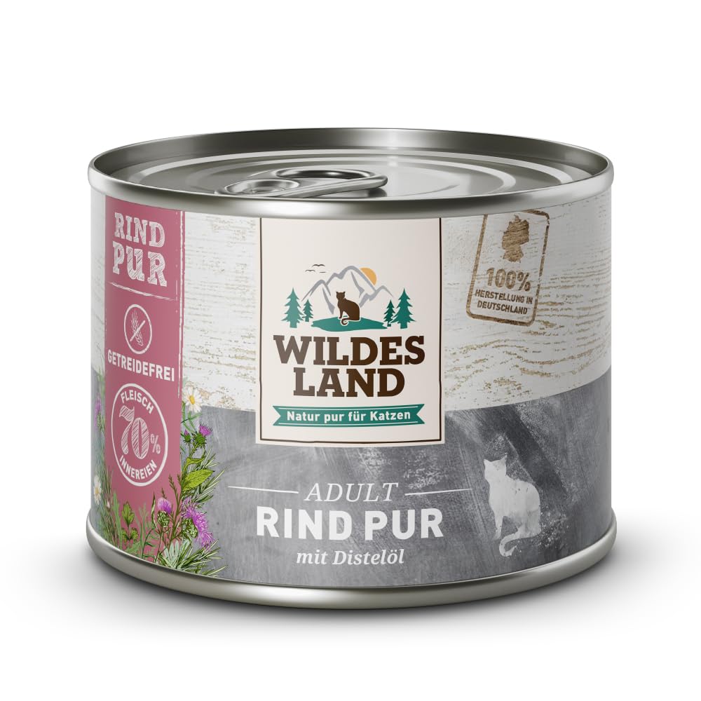 Wildes Land - Rind mit Distelöl - PUR Adult Nassfutter für Katzen - 24 x 200 g