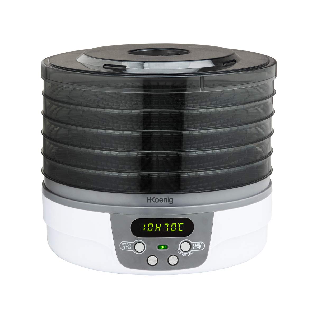 H.Koenig DSY700 Deshidratador Eléctrico de Alimentos, 5 Bandejas Transparentes Extraíbles, Temperatura Ajustable 40-70°C, Temporizador 24hr, Secado de Alimentos