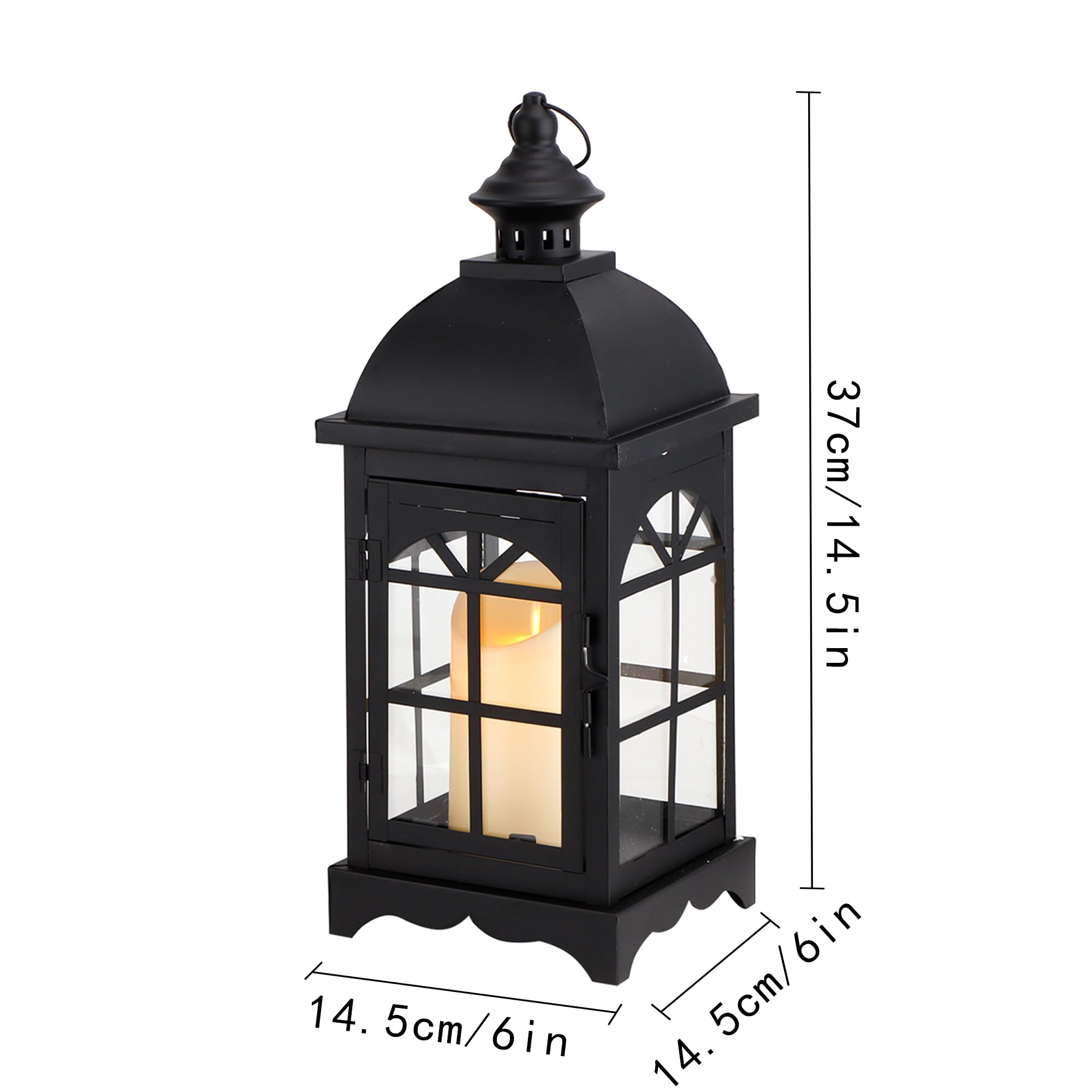 TRIROCKS Dekoracyjne świeczniki w stylu vintage, 37 cm wysokości, wiszące świeczniki ze szkłem hartowanym, na patio, do domu, sypialni, salonu, na ślub, do wewnątrz, na zewnątrz (czarne)