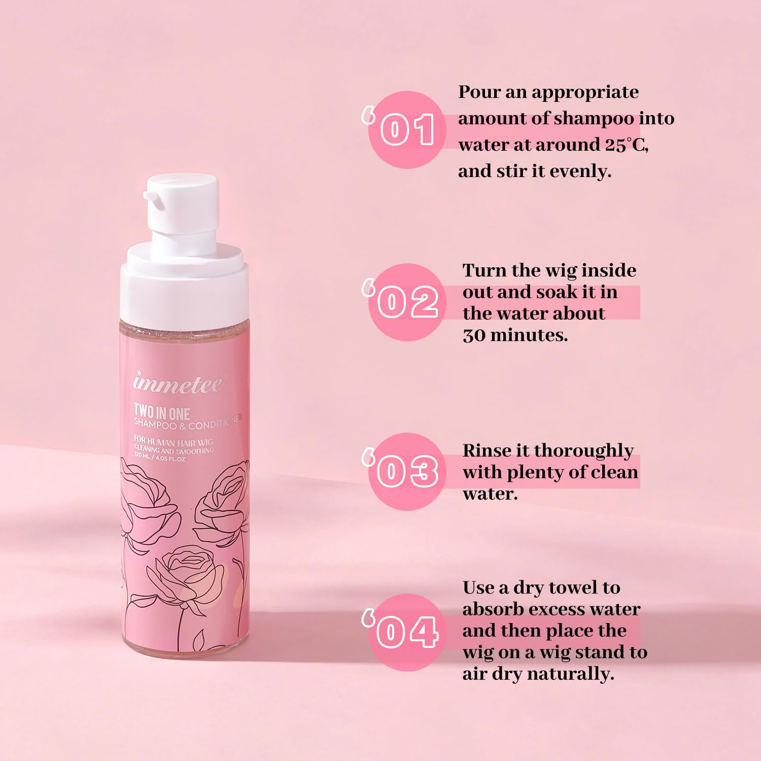 immetee 2 in 1 Shampoo und Conditioner für Perücken, verlängert die Lebensdauer einer Perücke, Shampoo für Perücken. 120 ml (natürliche Perücken)