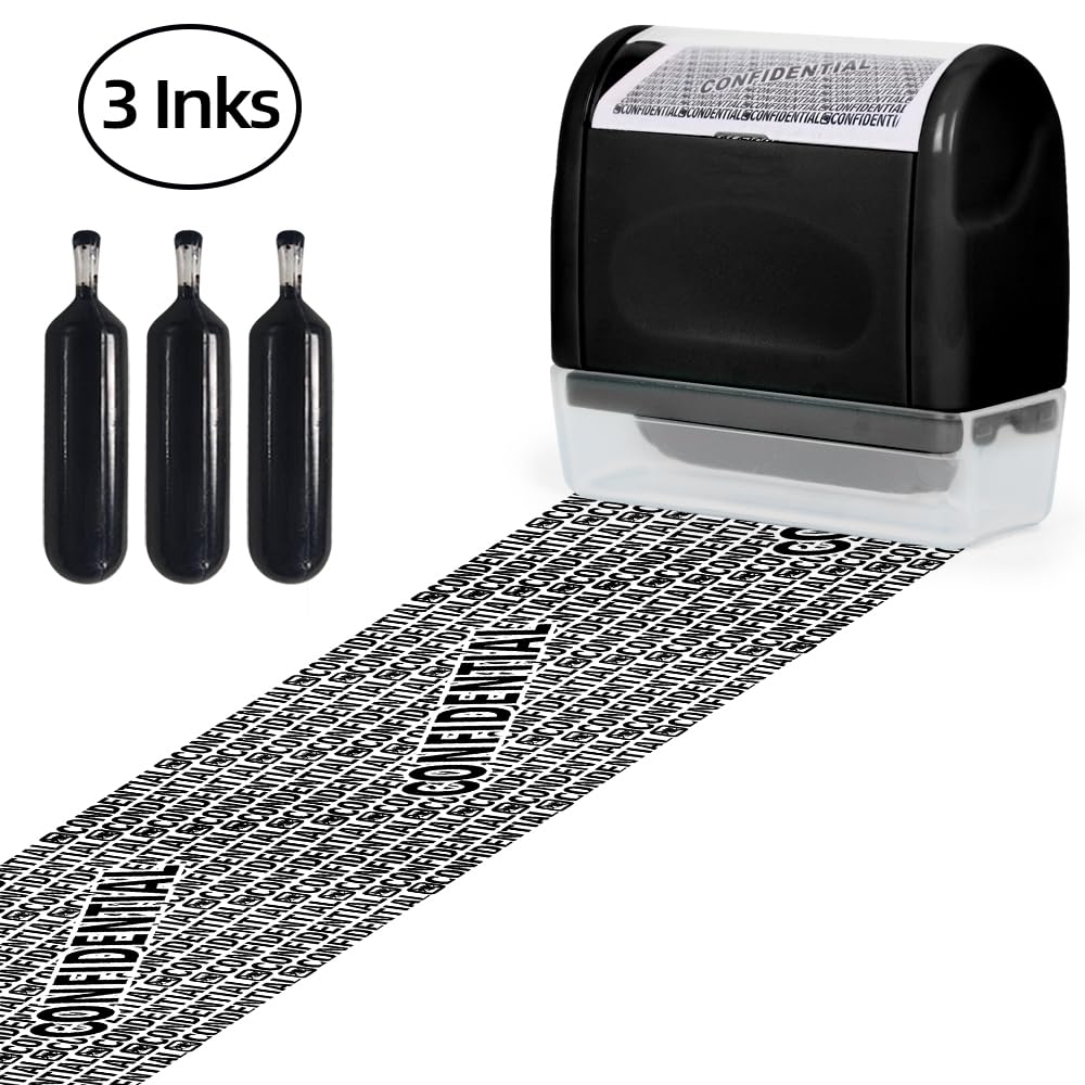Identity Theft Protection Roller Stamp with Refill Ink - Confidential Roller Stamp for Privacy Information