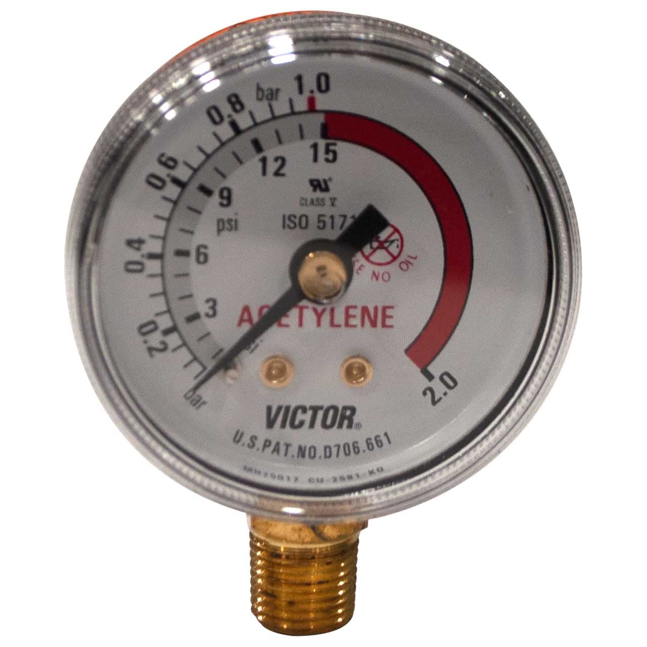 Victor 1435-0090RP Replacement Gauge, 1.5 2.0bar/15 PSI, ACET