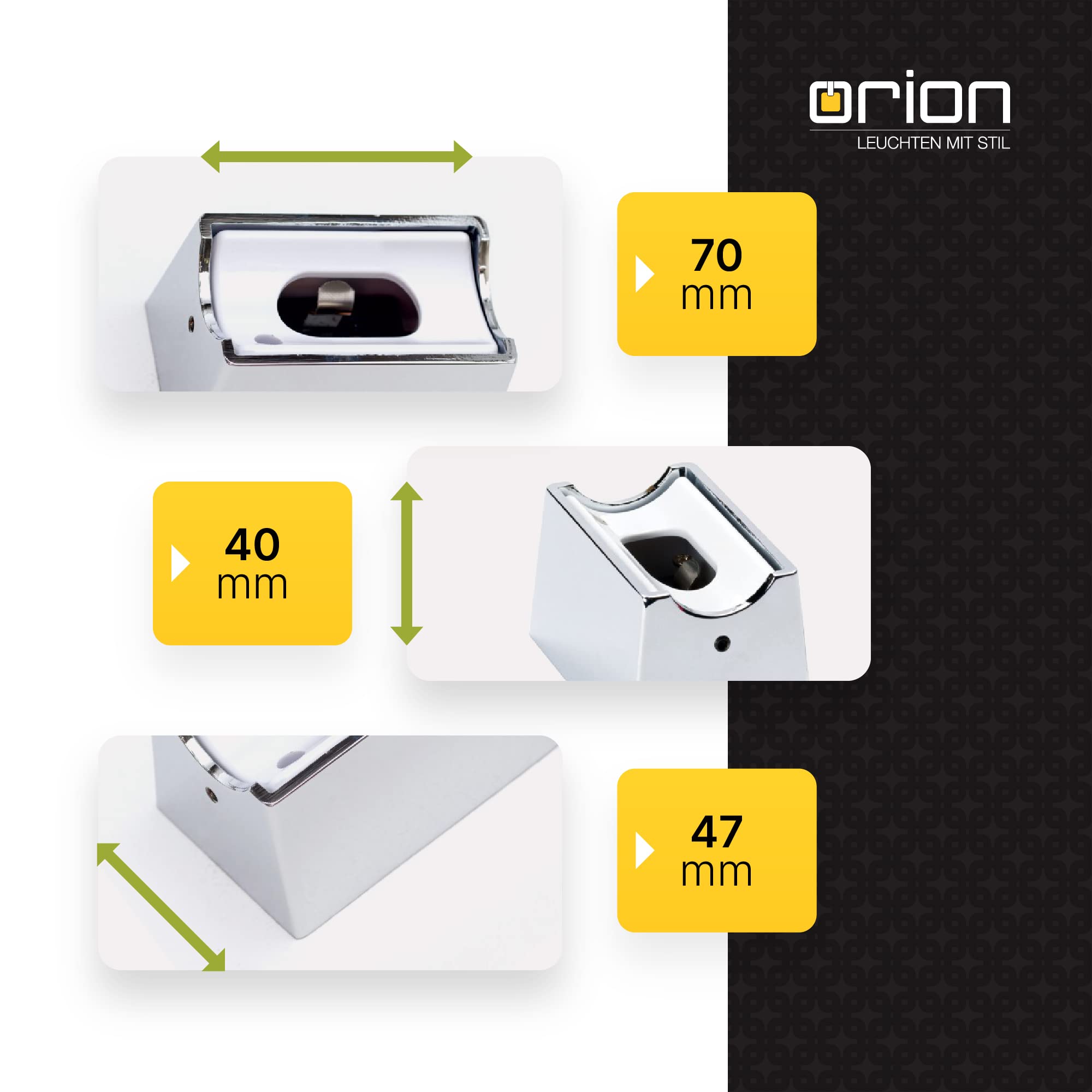ORION LIGHTSTYLE Portalámparas S14d para lámparas lineales (70 x 47 x 40 mm), 230 V, base de metal compatible con bombillas LED, máx. 60 W S14d 500 mm Linestra, metal, cromo