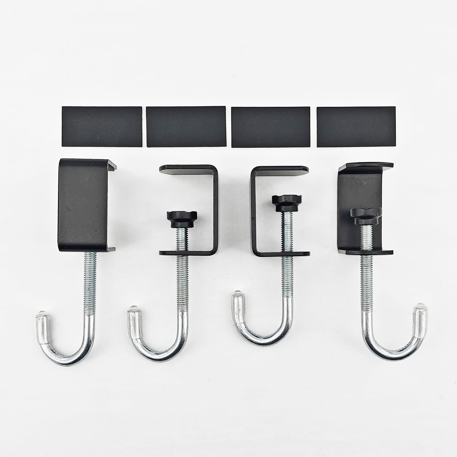 4 Pack Desk Hanging Bag Holder Metal Heavy Duty Backpack Hanger Black Industrial, J Clamp Hooks for Hanging, Tables Banner Clips, Adjustable Shelf Hook Reduces Desk Clutter (Black)