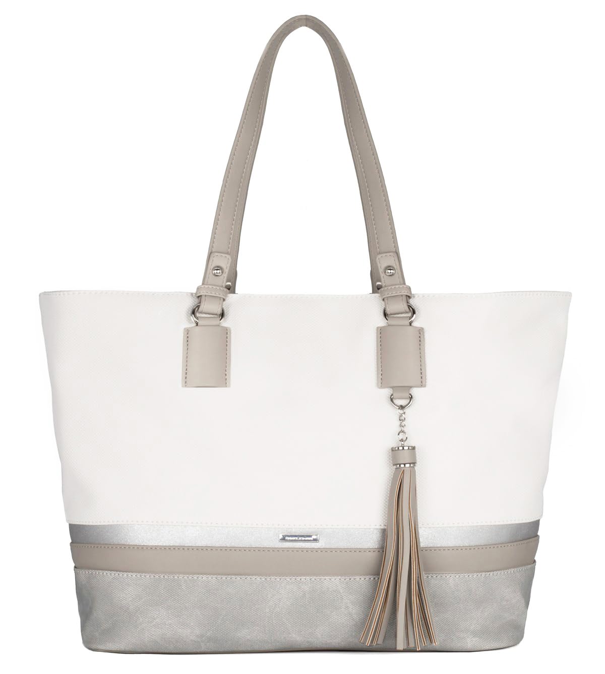 David Jones Bolso de Hombro Grande Mujer - Tote Shopper Gran Capacidad Lona Suave Cuero PU Rayas - Bolsos de Mano Asa Larga Señora - Totalizador Casual Viaje Trabajo Escuela Diario Vida - Blanco