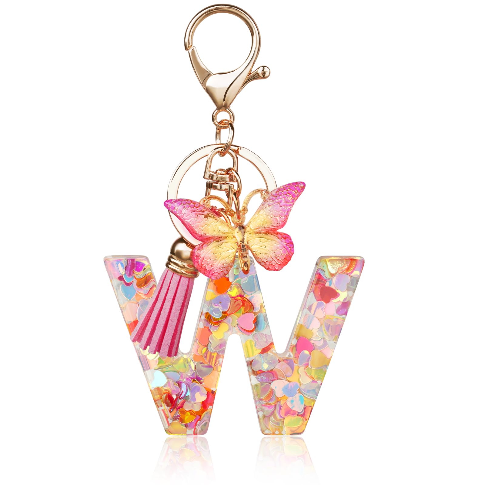 OSDUE Schlüsselanhänger mädchen,Buchstabe Schlüssel Anfangsbuchstaben Schmetterling Rosa Schlüsselanhänger Keychain Geschenk für Kinder Mädchen Frauen, W