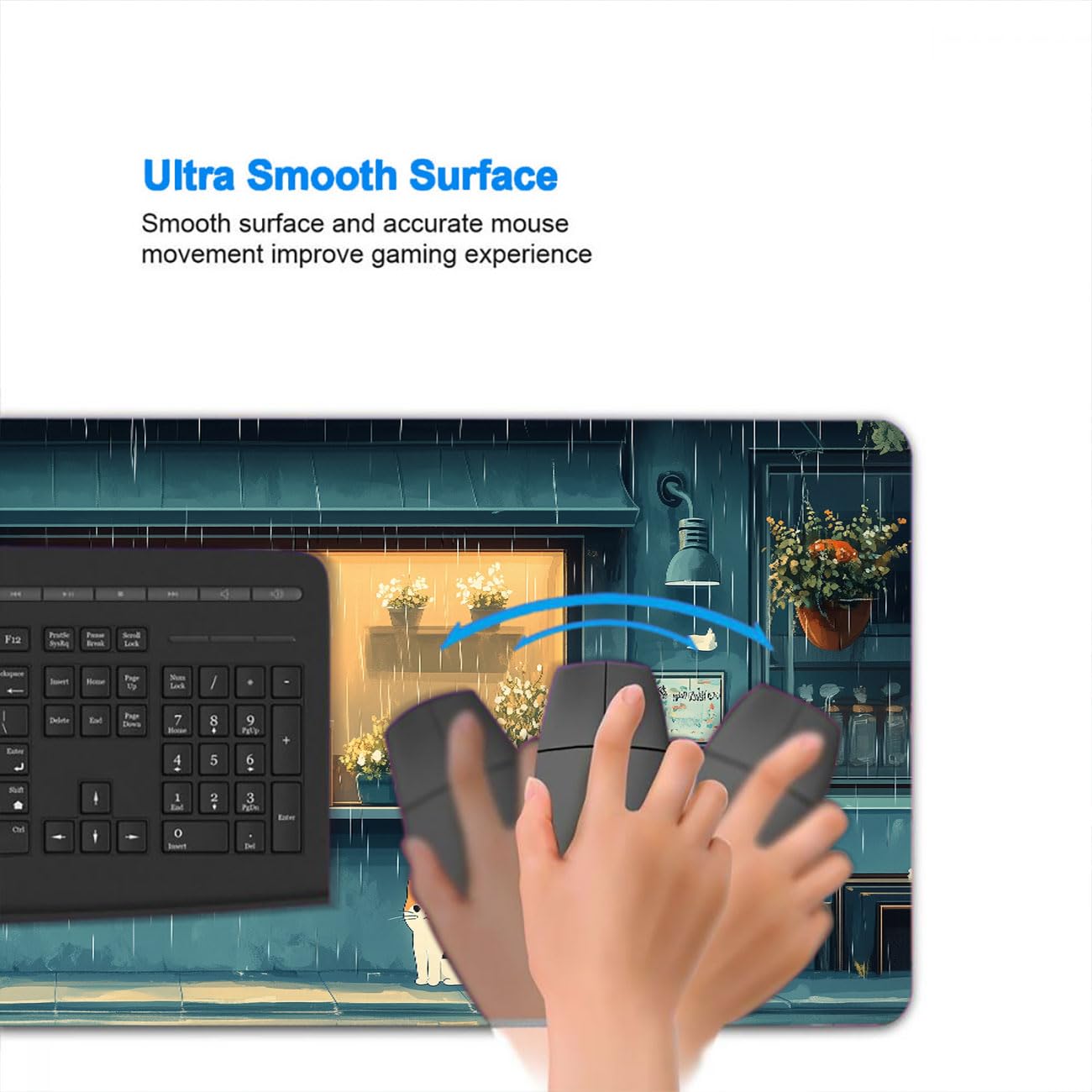 Alfombrilla de mouse para juegos de anime japonés, diseño de gato Kawaii con plantas verdes, tamaño XL, alfombrilla de mouse grande extendida para teclado para laptop, alfombrilla de mouse para