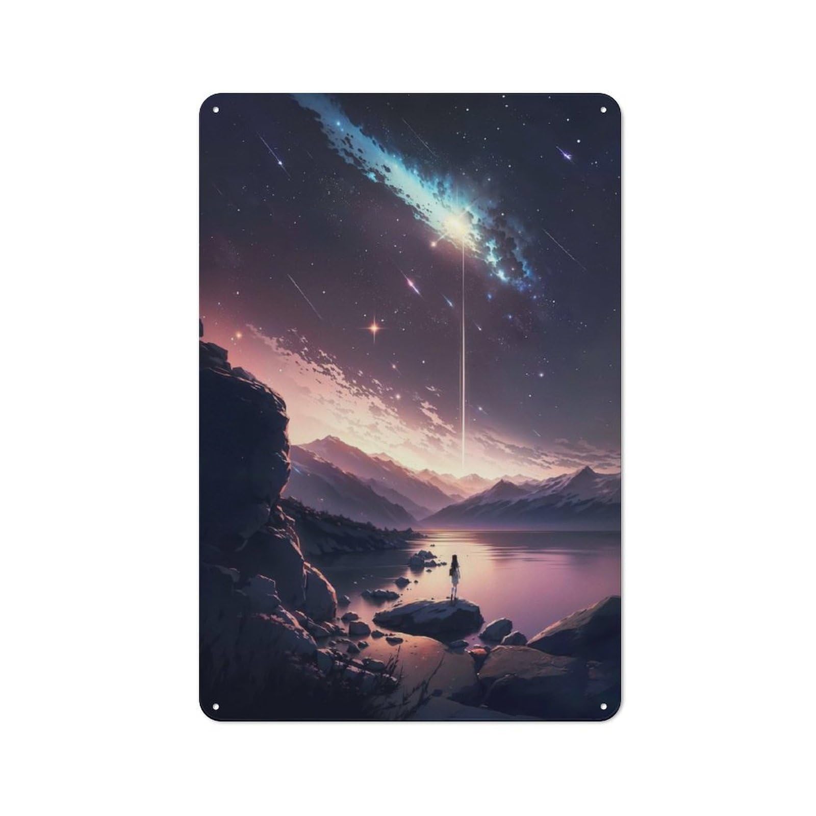 Junmoney Style-13 Modern Retro Anime Galaxy Sunset Metal Wall Art Sign 30X20cm, Studio Wall Art For Modern Home, Workshop, Office Or Cafe