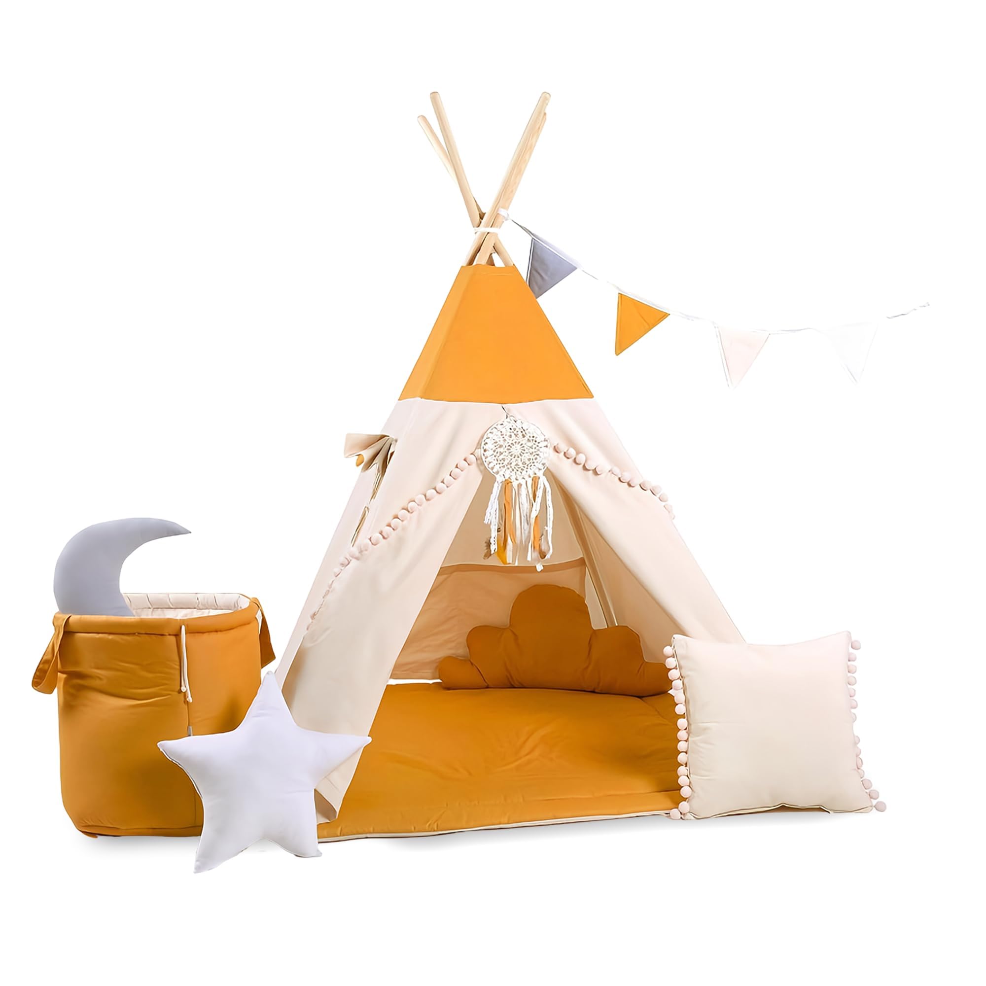 Rainbow Kids Zelt Kinderzimmer | Kinderzelt Indoor & Im Freien Klassisches Baumwolle Leinwand Spielzelt | Perfekte Dekoration Touch | Langlebiges Design- Honigland mit Zubehör