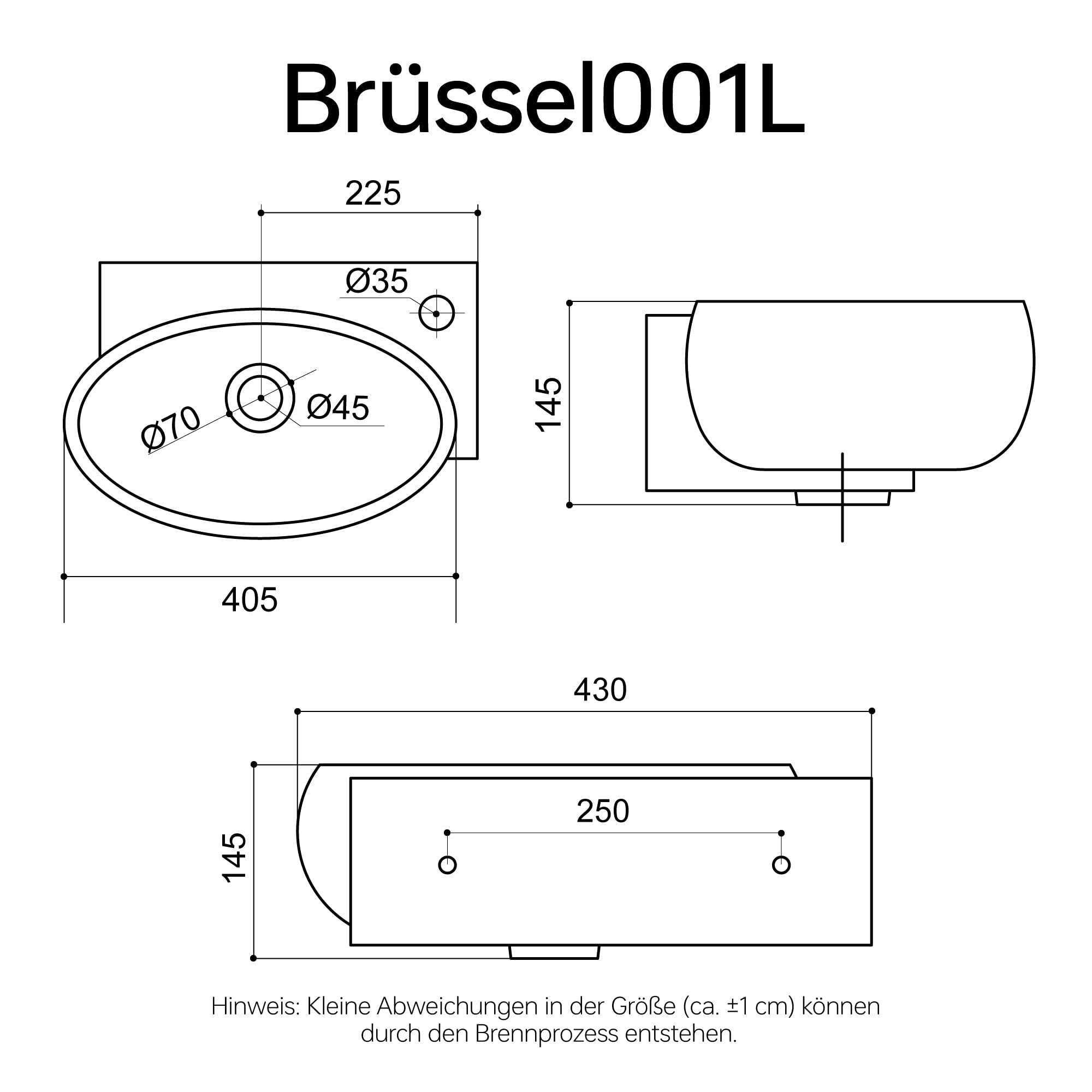 Mai & Mai Lavabo da Appoggio 42X28X15cm, Lavabo Bagno Sospeso Lavandino Bagno Brüssel001 in Ceramica Bianca Nano Rivestimenti