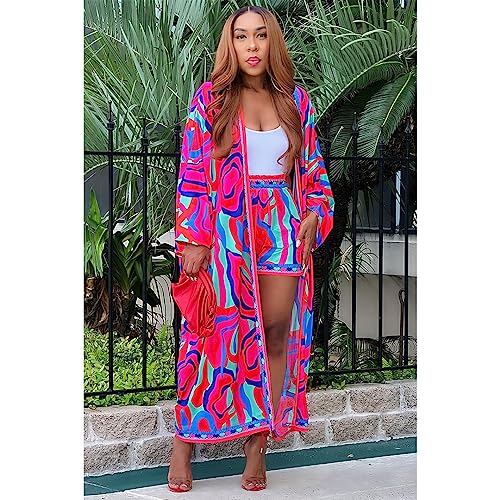 QegarTop Kimono Shorts Set for Women Two Piece Summer Vacation Outfits Flowy Beach Cover up Duster2