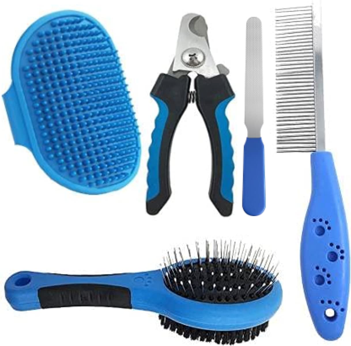 YOUHAVEDEAL Grooming Kit for Puppies & Dogs 2 in 1 Double Sided Brush Long & Short Hair | Nail Cutter With Filer For Pets | Pet Massage Rubber Bath Glove | Single Side Steel Needles Comb for Pets (B09GF2NDTL) Amazon Price History, Amazon Price Tracker