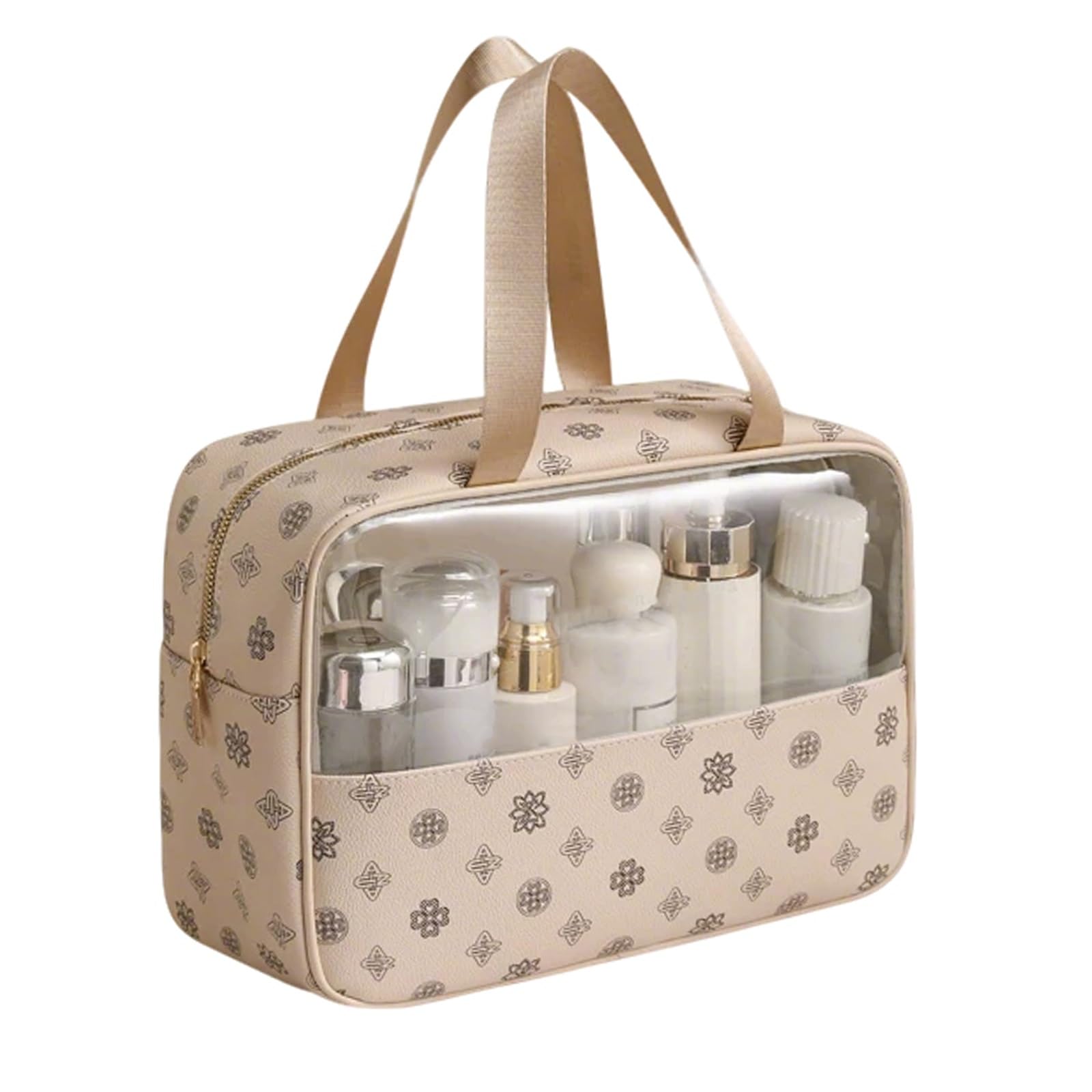 Borsa da Bagno da Viaggio, Trousse Portatile con Cerniera, con Tasche Interne, Ampia Apertura, Leggero e Pratico, Impermeabile, Accessorio Viaggio Essenziale per le Donne(Apricot)