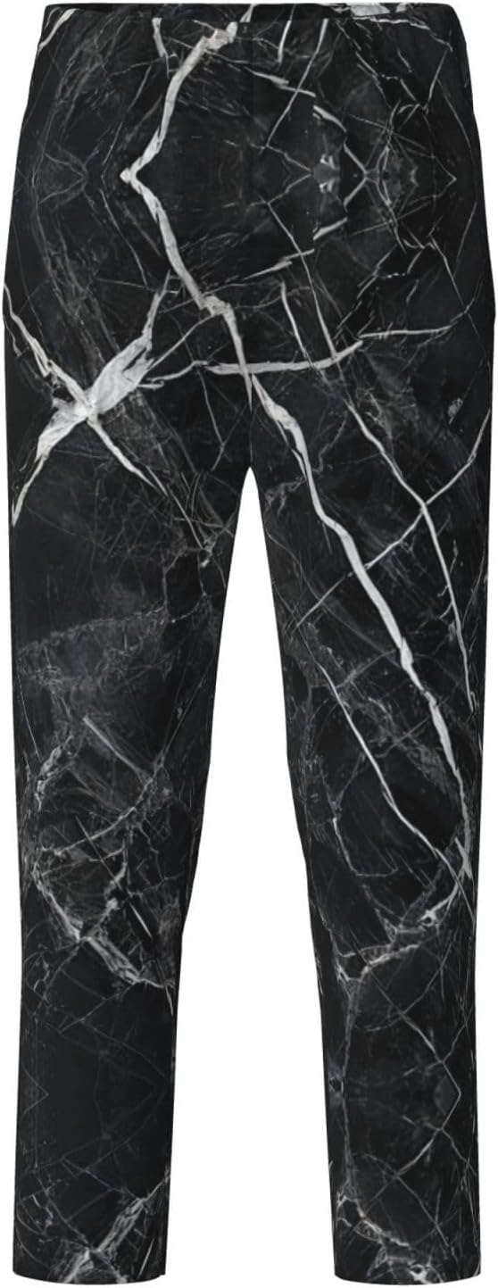 Black Marble Print Fashion Pajama Bottoms,Cotton Pajamas,For Both Lounging At Home And Casual Outings