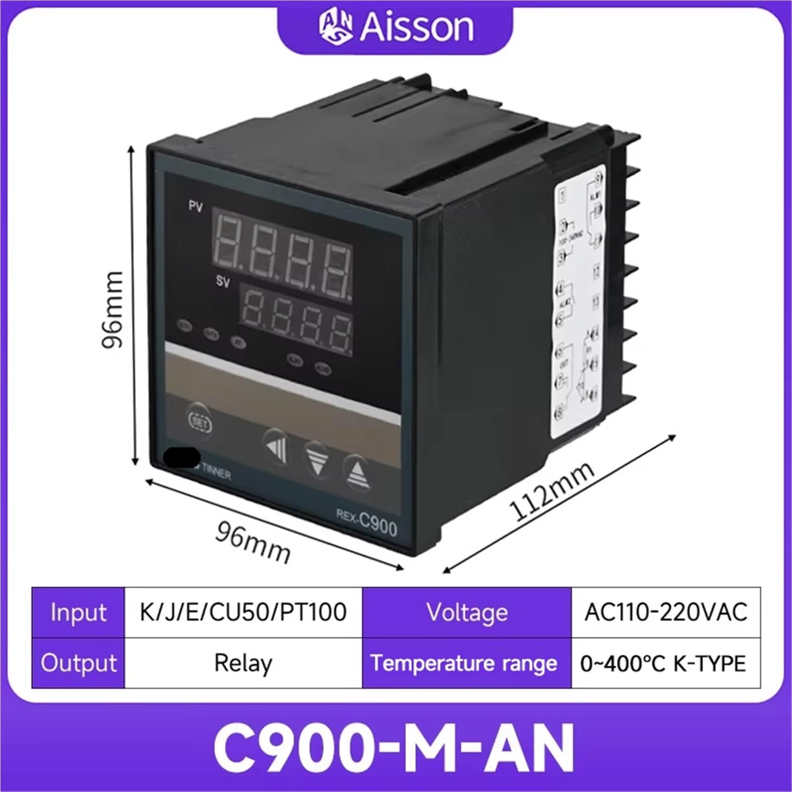 1 Uds REX-C100 controlador de temperatura PID termostato con pantalla digital SSR salida de relé REX C400 C700 C900 110V-220VAC KEJ PT100 CU50(C900-MAN)
