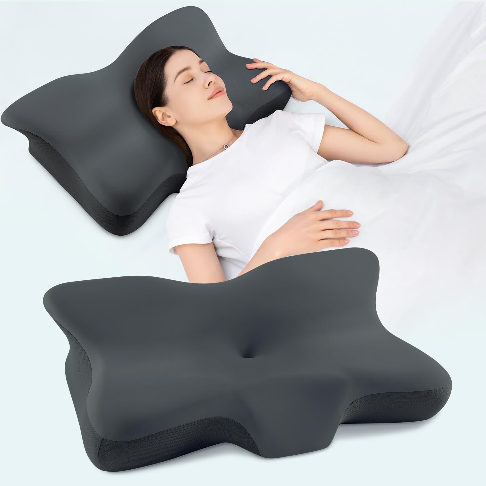 Cuscino Cervicale per Dormire,Cuscino Ergonomico Memory Foam Cervicale,Cuscino Posturale Antirussamento,Adatto a Chi Dorme sul Fianco,Sulla Schiena o Sullo Stomaco,Federa Rimovibile