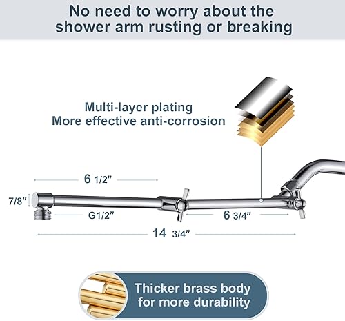 Miniatura 9 de BRIGHT SHOWERS Brazo de extensión de cabezal de ducha de latón para lluvia y cabezal de ducha de mano, extensor universal de brazo de ducha de 10