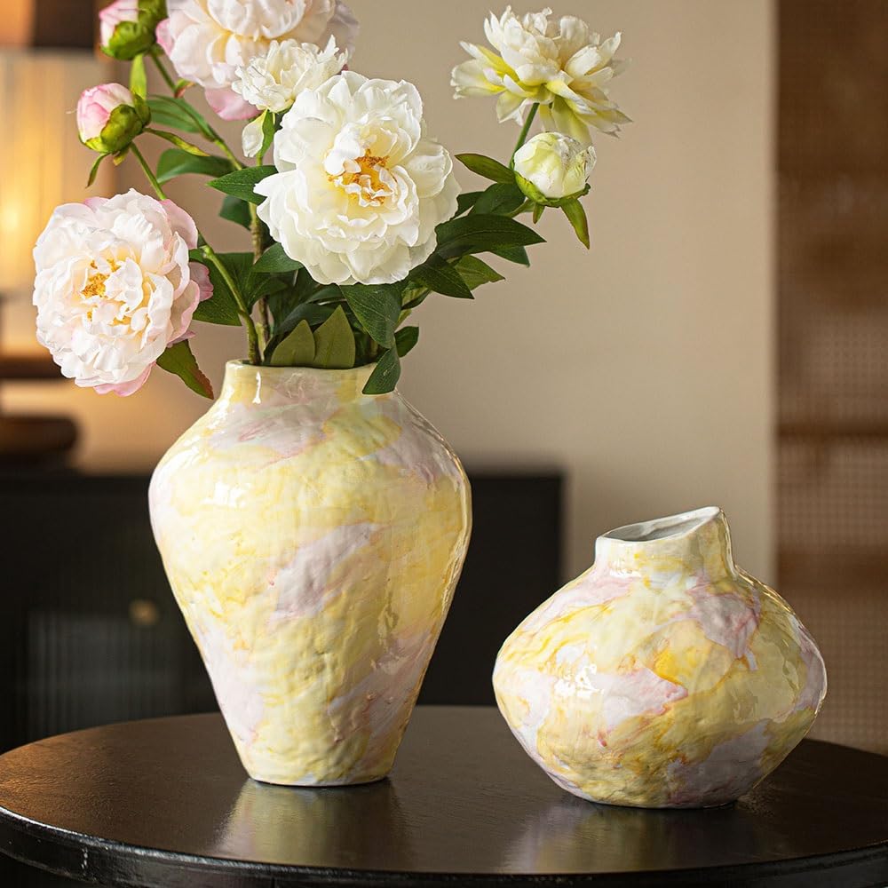 Jarrón para Flores, Jarrón De Cerámica Pintado, Decoración del Hogar para Mesa, Arreglo Floral De Pared para Flores Secas Frescas, S