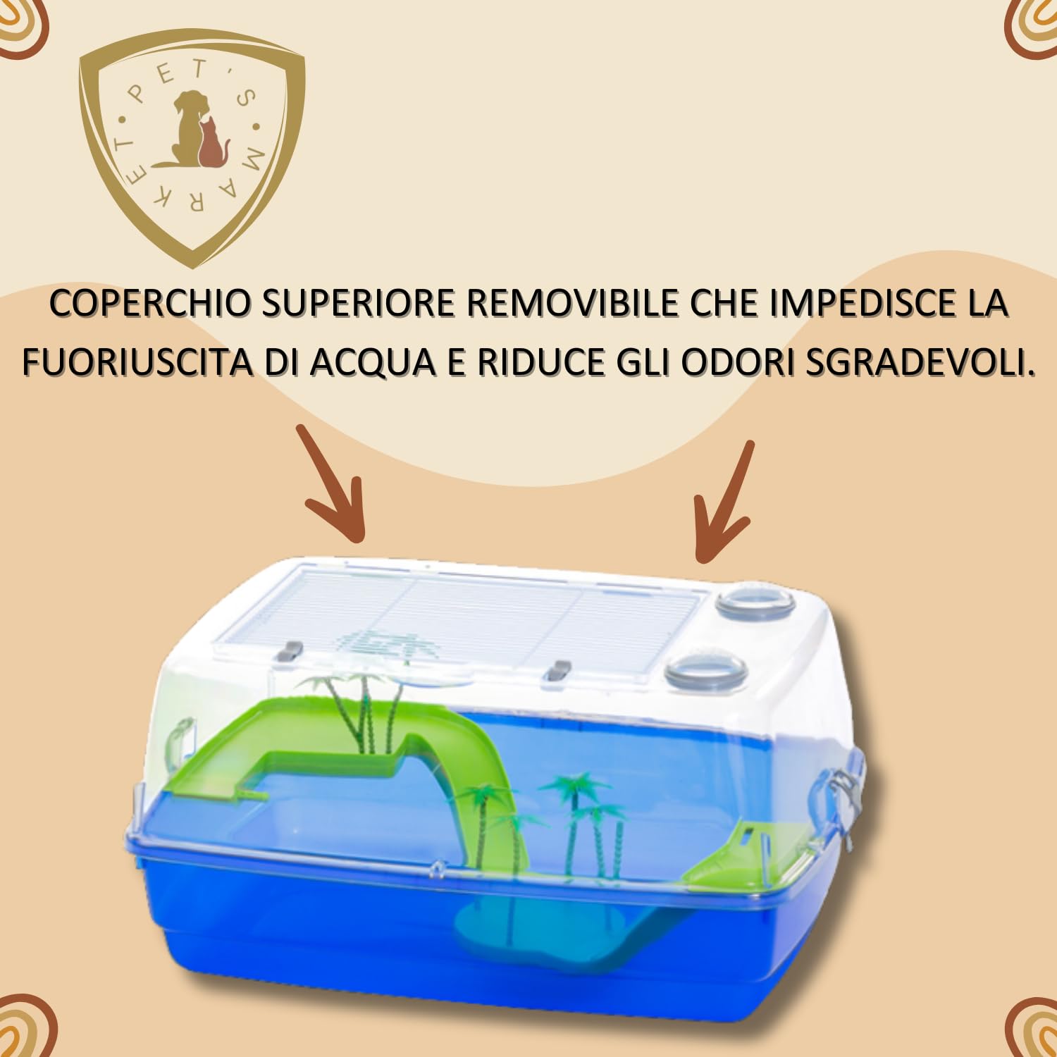 Pet's Market Corfù Tartarughiera Acquario tartarughe d'acqua Tartarughe adulte piccole Tartarughiera chiusa coperchio rimovibile doppia chiusura di sicurezza apertura superiore isola palme 53x38x25.5