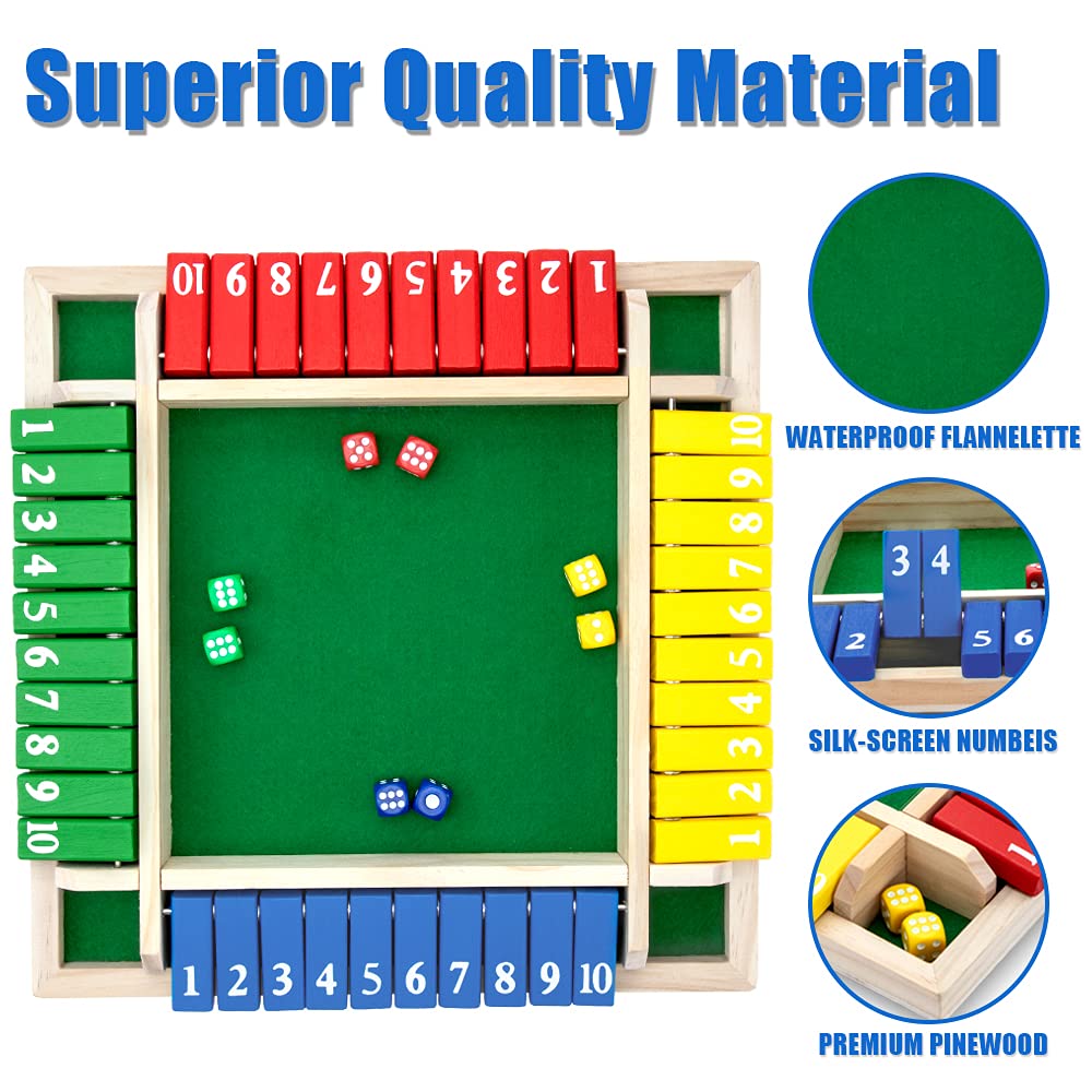 Juego De Mesa Shut The Box De Madera – 4 Jugadores – Dados Incluidos – Ideal Para Familias Y Viajes – Aprendizaje De Matemáticas Divertido