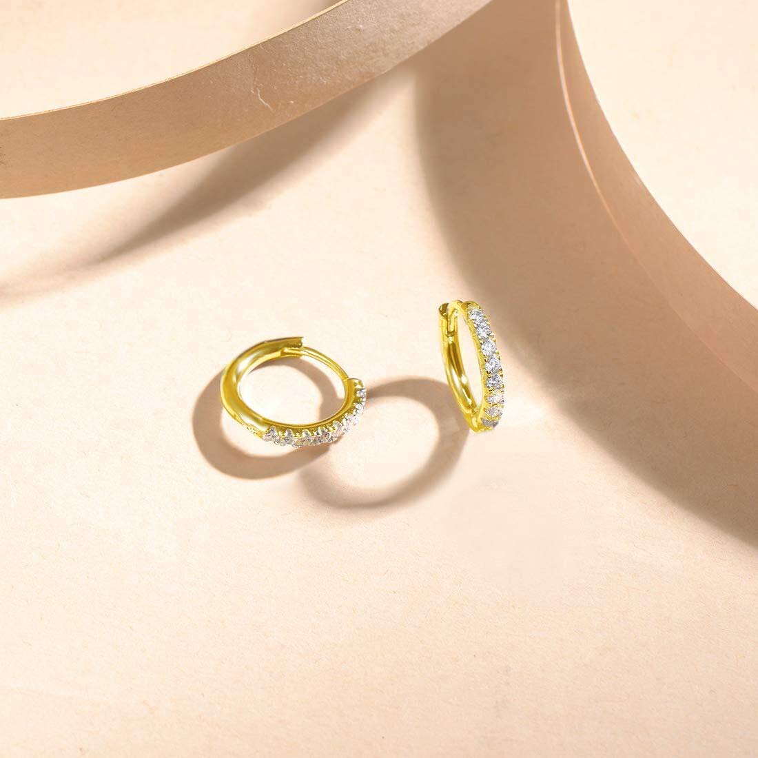 FANCIME Créoles Boucles D'oreilles petite pour Femme en Argent 925/1000 Plaqué Or Blanc/Jaune/Rose et Cristal Oxydes De Zirconium - Diamètre: 13 mm
