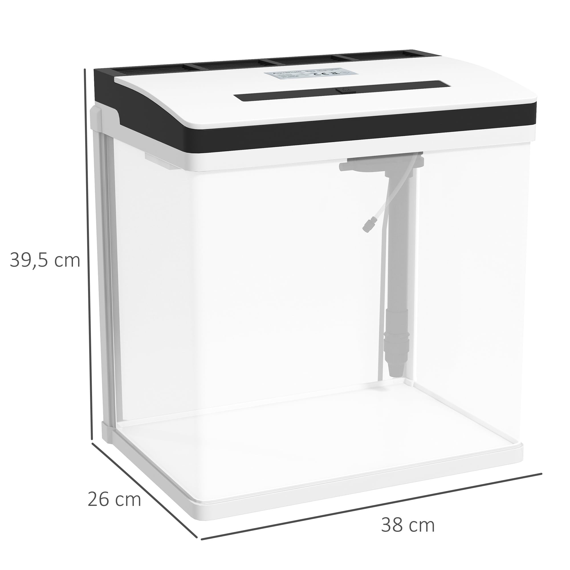 PawHut Glasaquarium mit Filter, Abdeckung und LED-Licht für Fische, Inhalt 28L, 38 x 26 x 39,5 cm, weiß