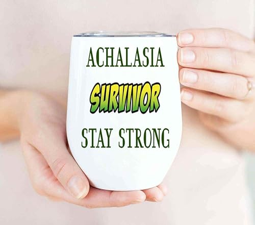 Miniatura 4 de Funny Gift Achalasia Survivor Gift, Great Father's Day Gift for Dad - Lime Green Ribbon Warrior Quote on Large 12 Oz White Stainless Steel Wine
