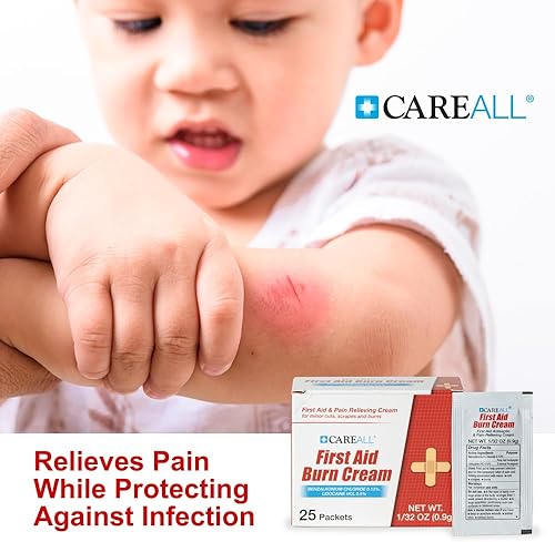 Miniatura 2 de CareALL Crema de alivio de quemaduras de primeros auxilios, paquetes de 0.03 oz (paquete de 25) Crema de primeros auxilios para aliviar el dolor