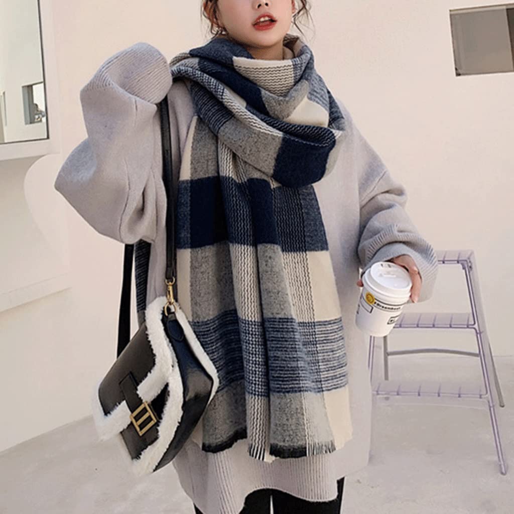 Sciarpa Scozzese da Donna Stile Preppy Invernale Scialle Spesso Avvolgente Femminile (Grigio Taglia Unica) (Grigio Taglia Unica)