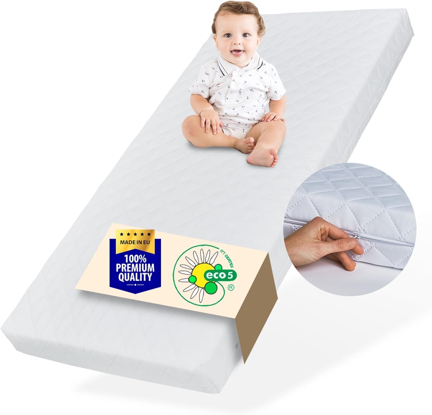 Matelas bébé 60 x 120 cm en mousse froide avec drap-housse lavable