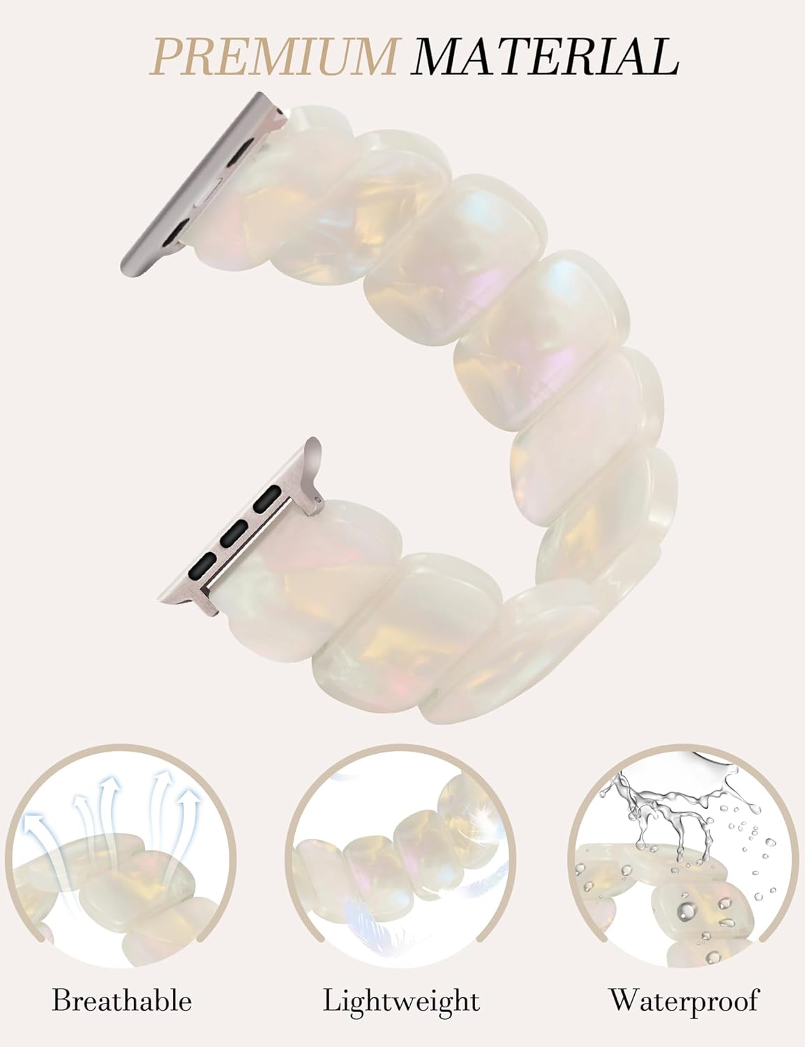 Resin Stretchy Watch Bands Women Compatible with Apple Watch 42mm(S3/2/1) 44mm 45mm 46mm 49mm Tortoise Light Bracelet Beaded Elastic Strap iWatch Series11/10/9/8/7/6/5/4/3/2/1/SE/Ultra (S) - Image 4