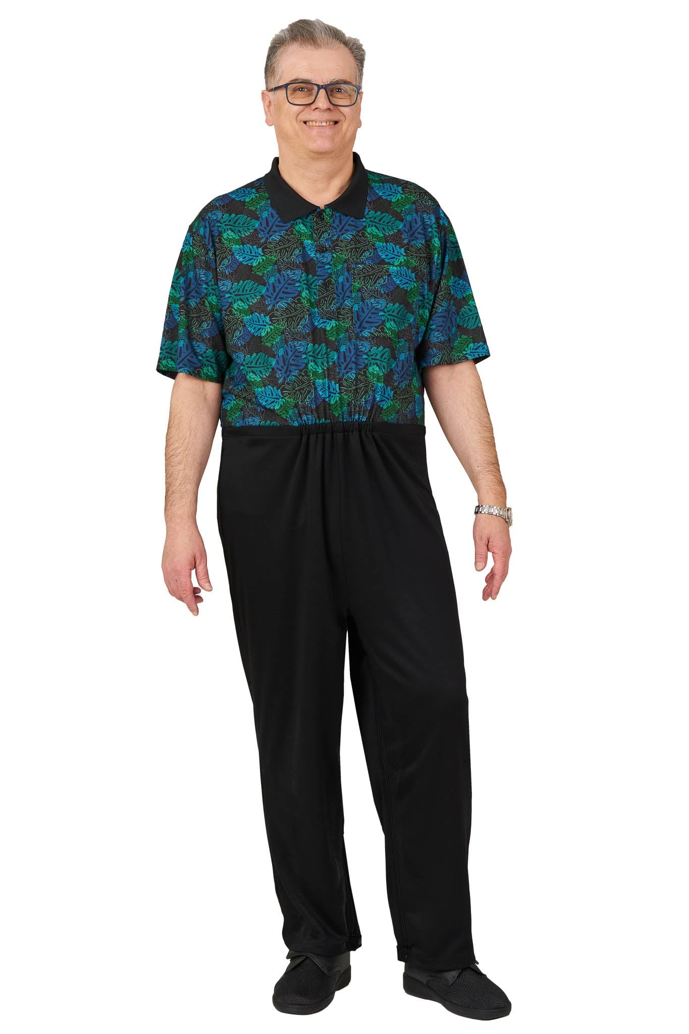 Ovidis Daytime Dementia Clothing - Alzheimers Anti-Strip Jumpsuit - Onesie for Elderly Men - Charly, Tropical, Large