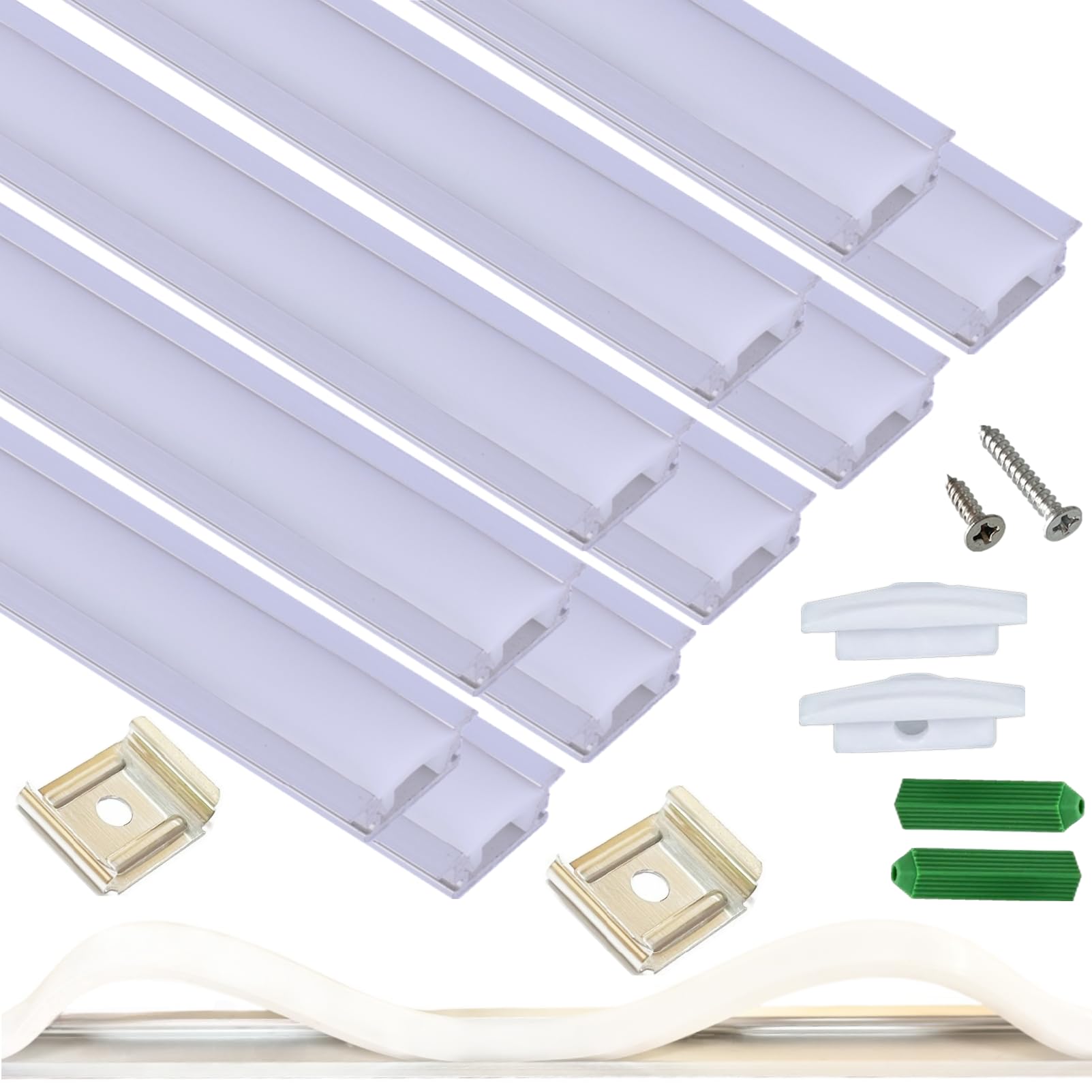 Photo 1 of 10-Pack 3.3FT Recessed Strip Channel With Continuous Silicone Diffuser , Flexible Seamless Milky Cover LED Ribbon Tape Track,Wardrobe Bookcase Cabinet Embedded Aluminum Low Profile (10, Silver)