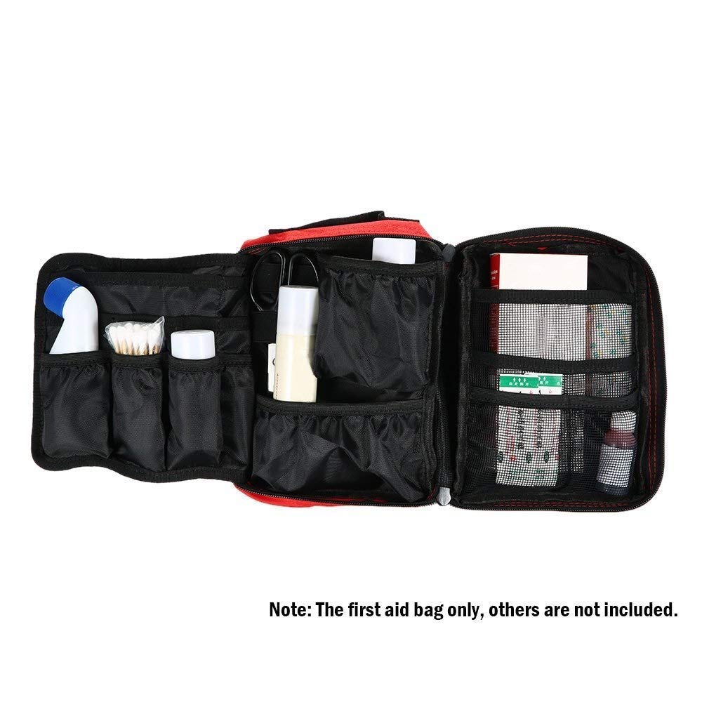 Bolsa de primeros auxilios, bolsa de supervivencia de emergencia, bolsa de almacenamiento médico para el hogar, coche, caza, lugar de trabajo, camping, viajes (color: rojo), color: negro (color: rojo)