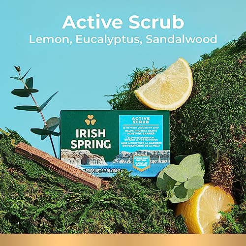Irish Spring Active Scrub Mens Bar Soap, Men's Exfoliating Bar Soap, Smell Fresh And Clean For 12 Hours, Men Soap Bars For Washing Hands And Body, Recyclable Carton, 24 Pack, 3.7 Oz Soap Bars #TOP2