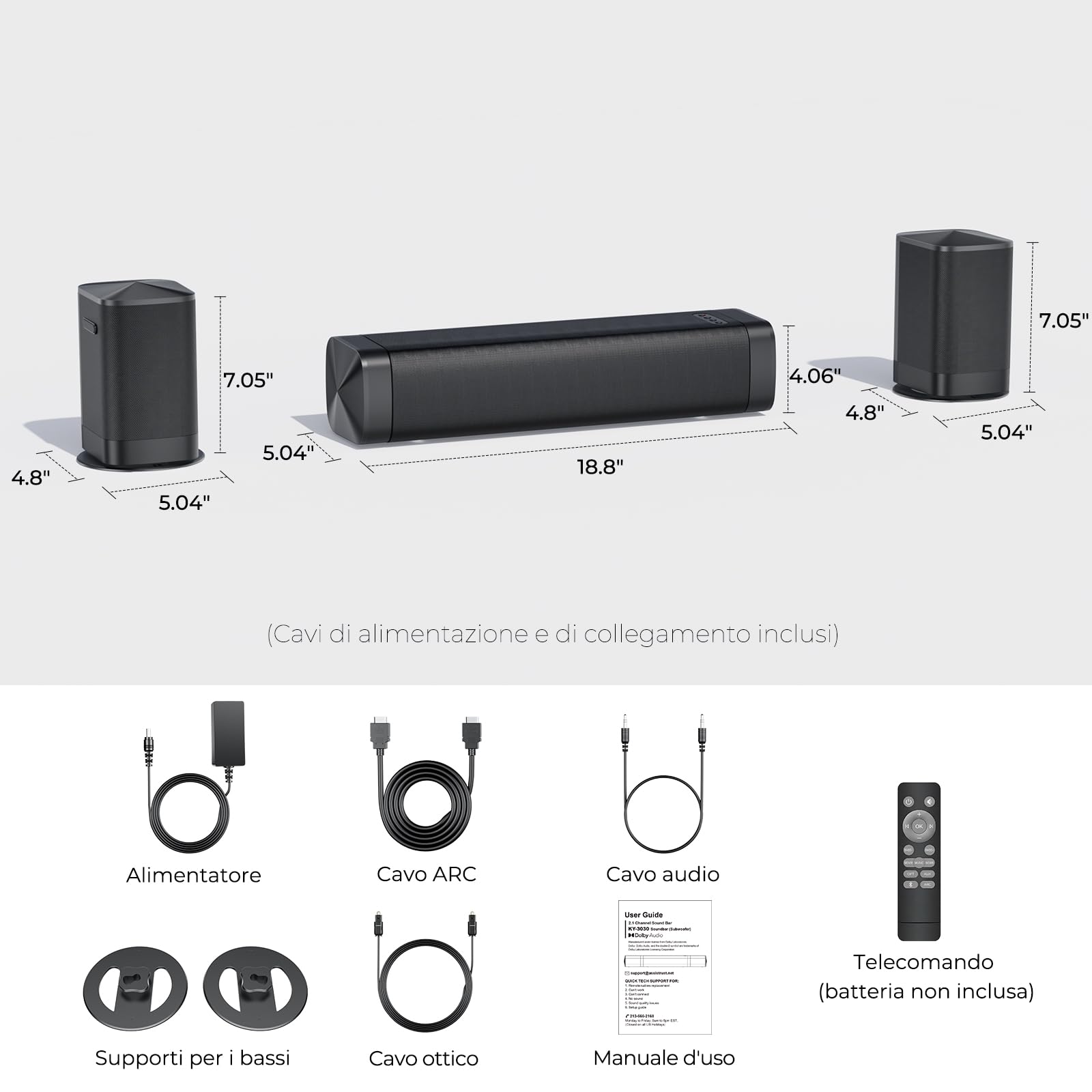 GarageRock Soundbar 3 in 1 Staccabile da 110 W per TV, Soundbar con Canale Centrale 2.1 Canali per TV con Audio Surround Home Theater, Bassi Regolabili, Bluetooth/ARC/Opt/AUX, 1 set, Modello 2026
