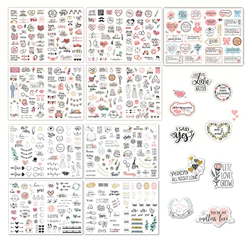 ZOOMPIL Pegatinas para Boda Libro, 9 Hojas Pegatinas Boda Scrapbooking, for Wedding Photo Album Craft Gifts, para Libro De Visitas, Álbum De Fotos o Bullet Journal
