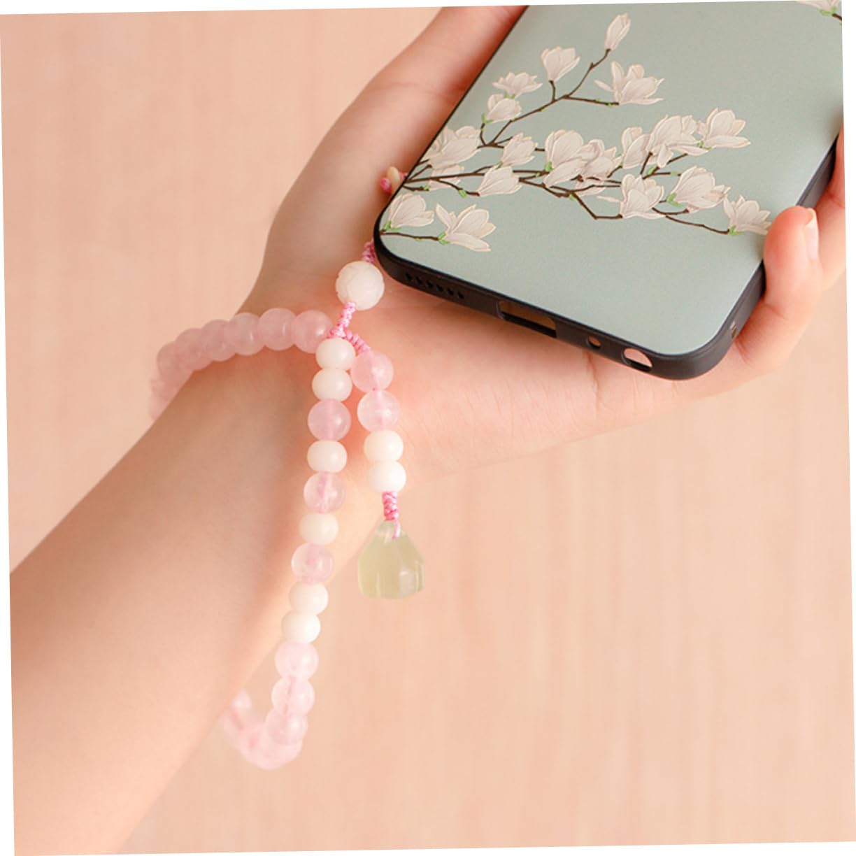 jojofuny catena di telefonia mobile polso bordato Perline presa del telefono supporto per telefono Cordino per smartphone portachiavi cinghia del telefono cordino a mano cristallo rosa