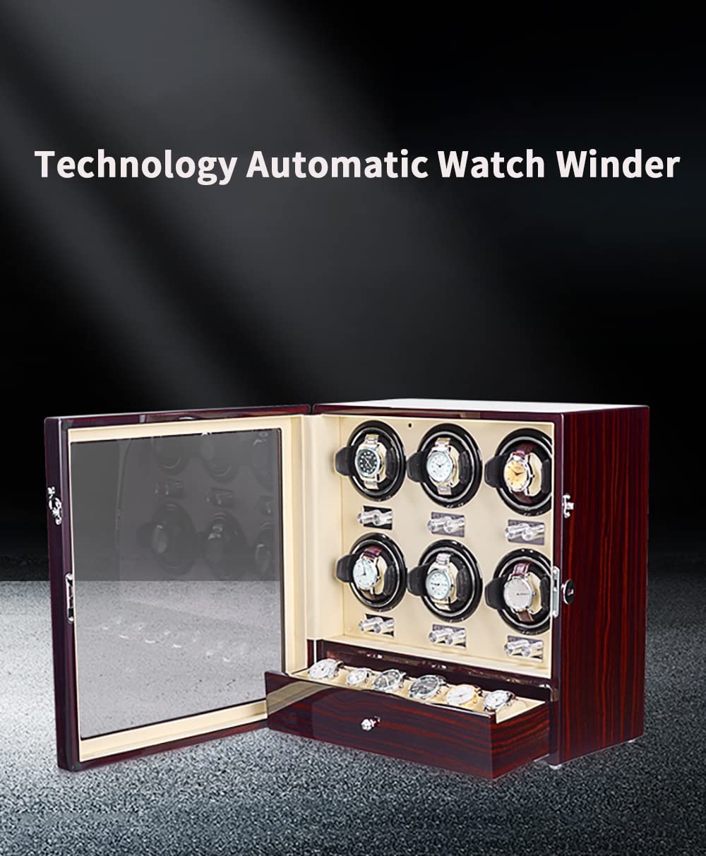 Automatischer Uhrenbeweger mit großem Fassungsvermögen, flexiblem Plüschkissen, Klavierlack-Außenseite, LED-Beleuchtung und leisem Motor, Aufbewahrungsbox für 4+4 Uhren.，4+4